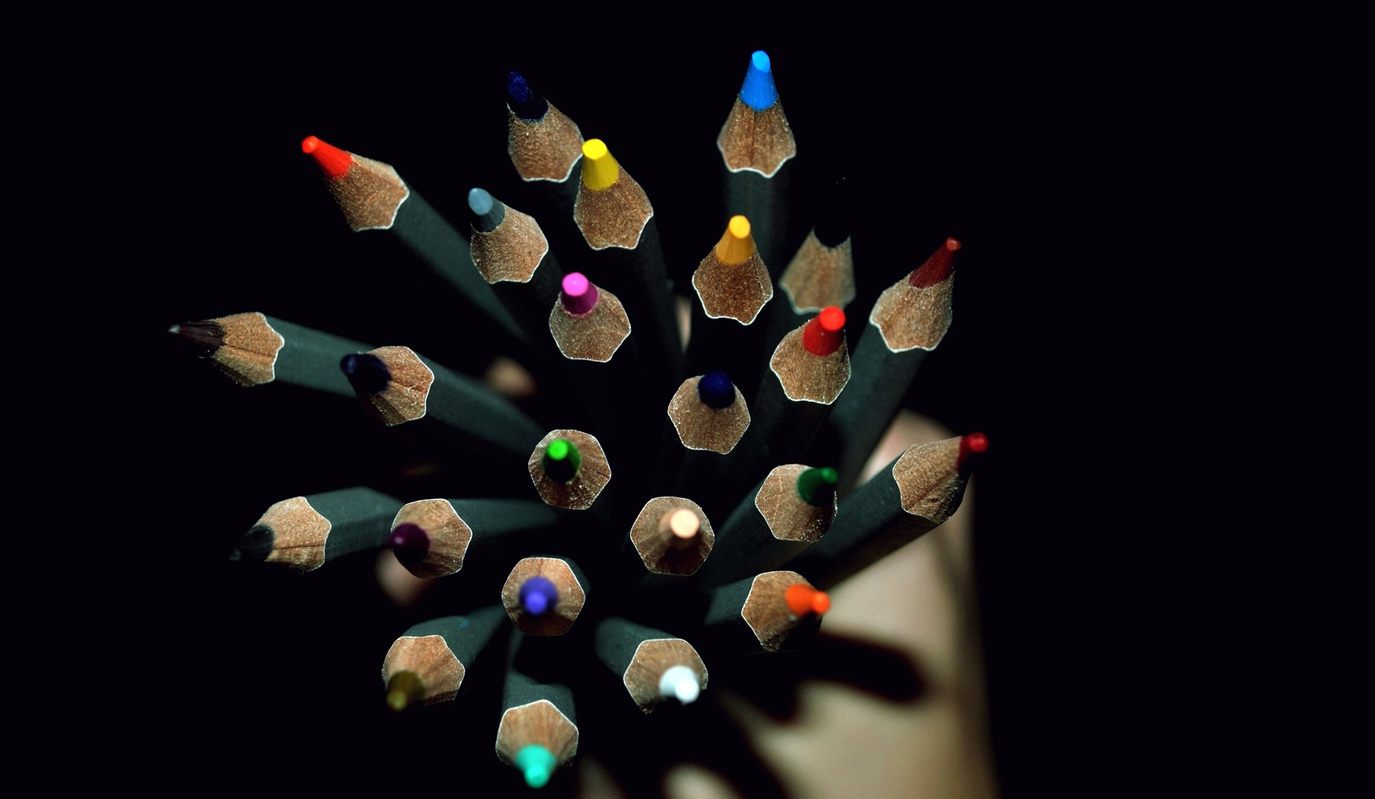 2688x1562 Multicolorpencils On The Black Screen Wallpapers HD / Desktop and Mobile  Backgrounds