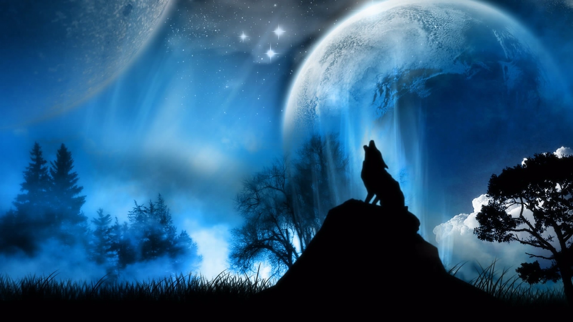 1920x1080  Wallpaper moonlight, wolf, fantasy