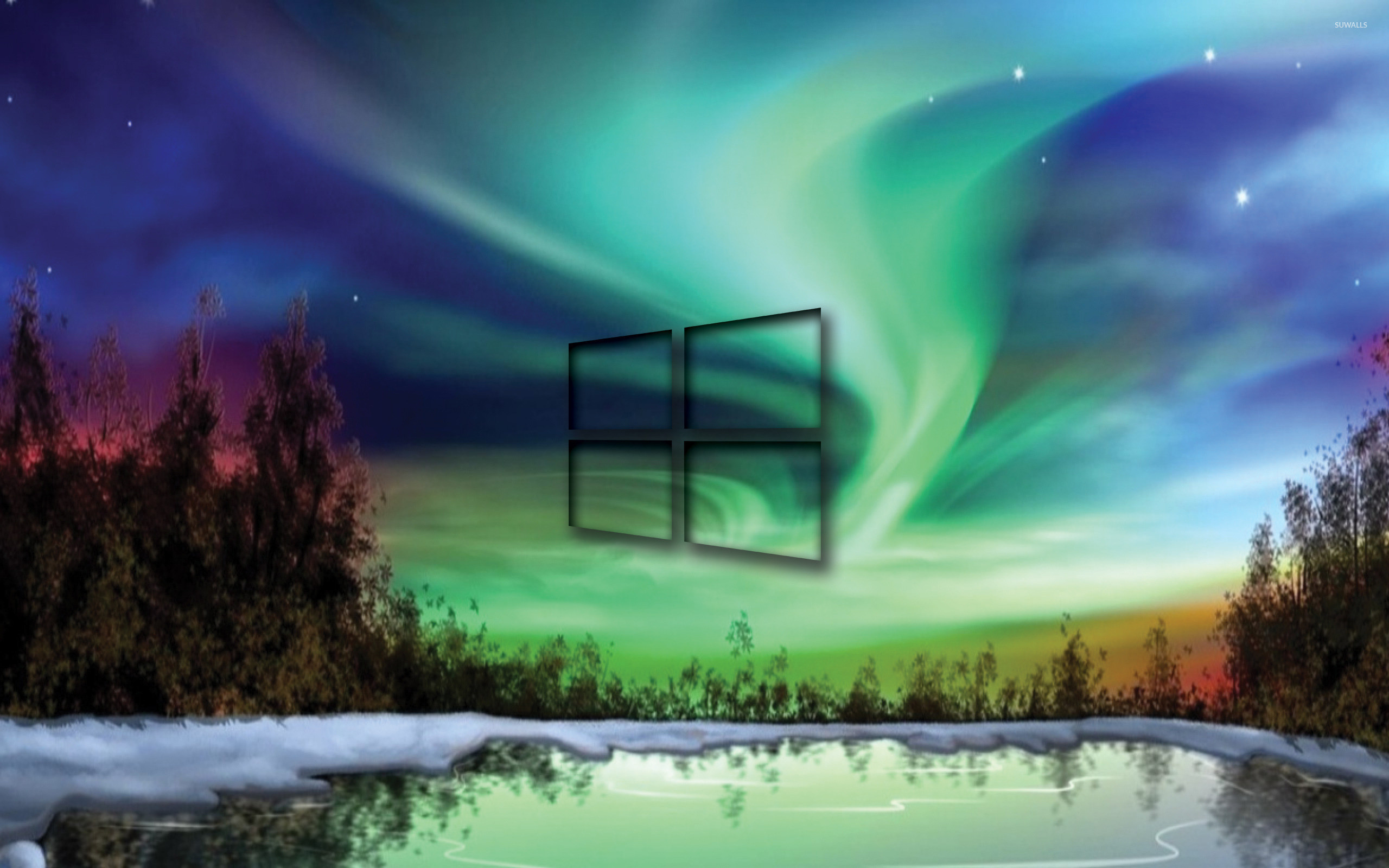 2560x1600 Windows 10 transparent logo on the northern lights wallpaper