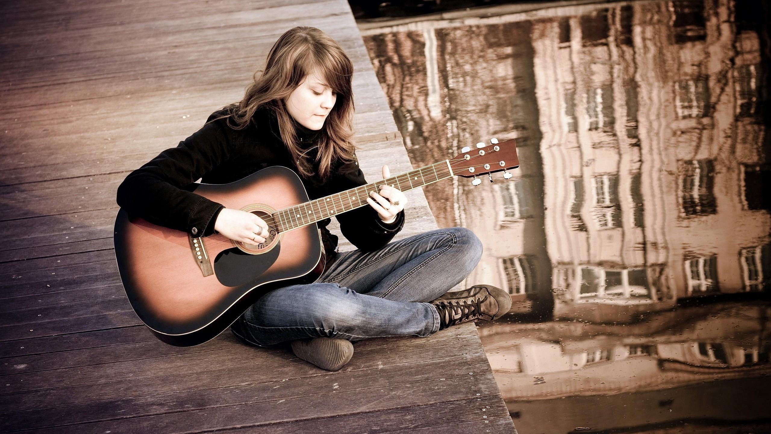 cute girls with guitar wallpapers