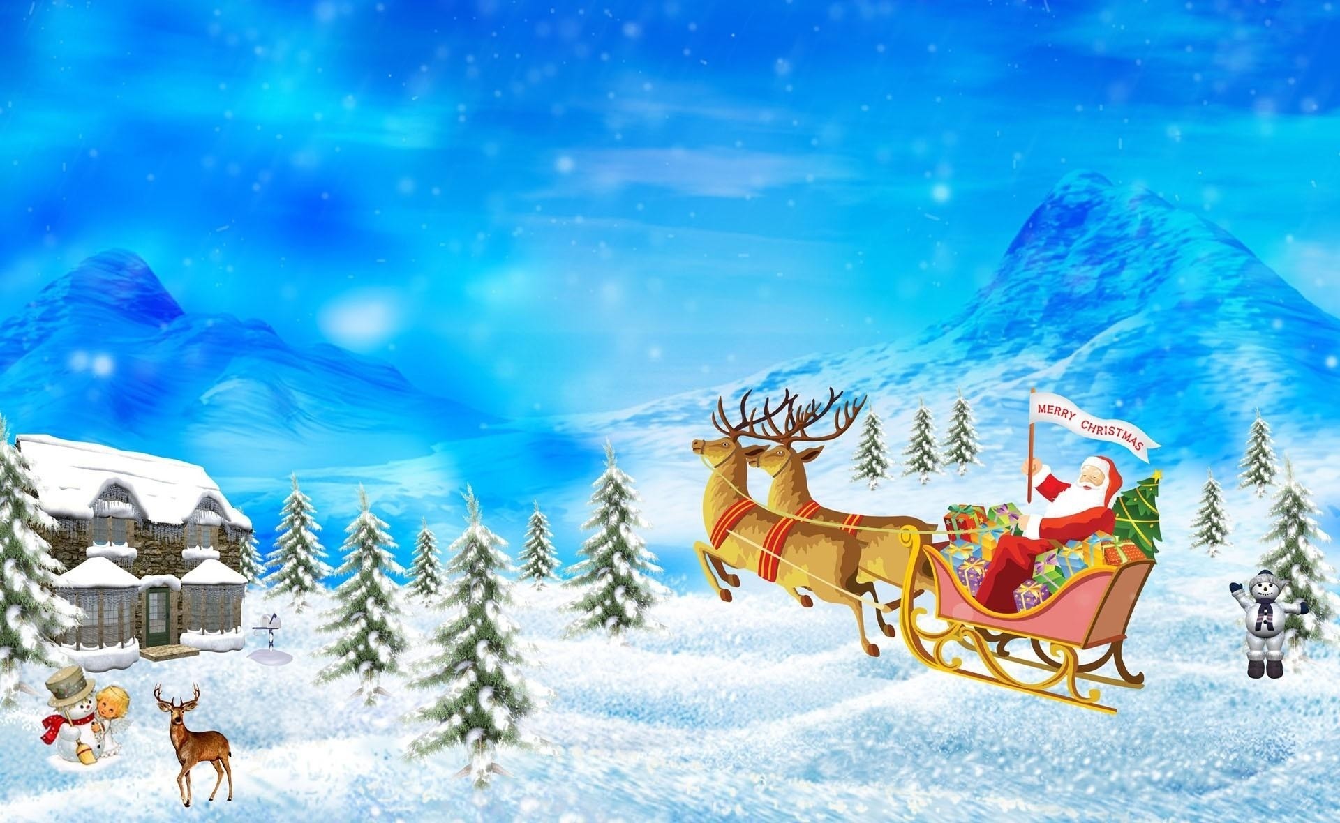 1920x1180 Christmas Santa Claus Reindeer Cartoon HD Wallpapers