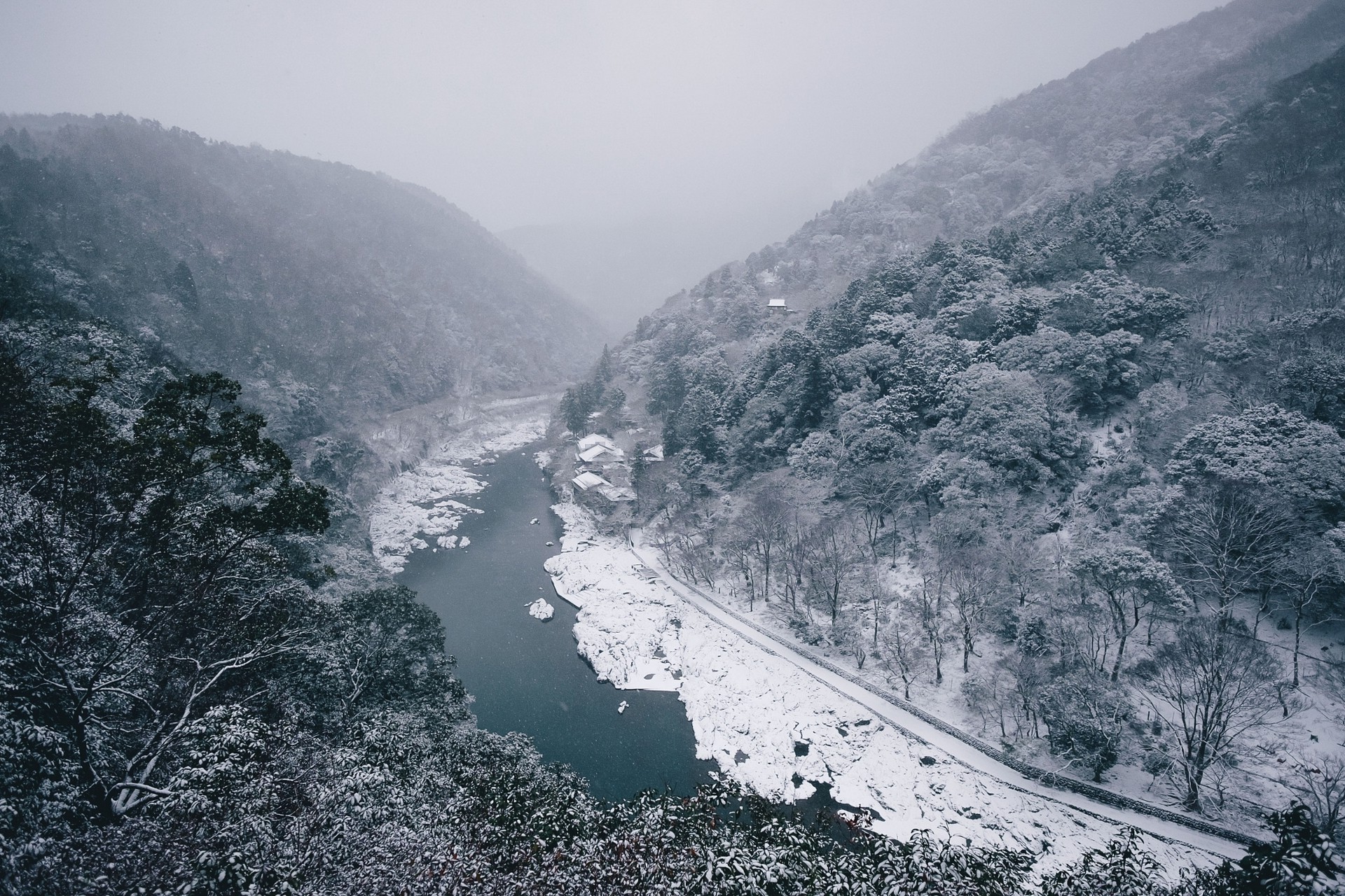 1920x1280 nature, Landscape, River, Winter, Mountain, Forest, Snow, Trees, Mist, Japan  Wallpapers HD / Desktop and Mobile Backgrounds