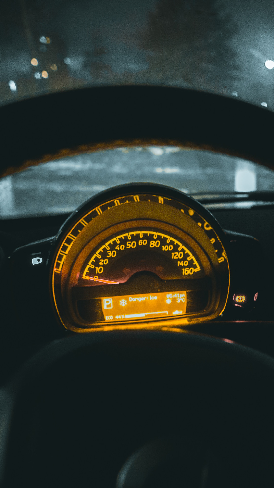 1080x1920  Wallpaper speedometer, car, steering wheel, night