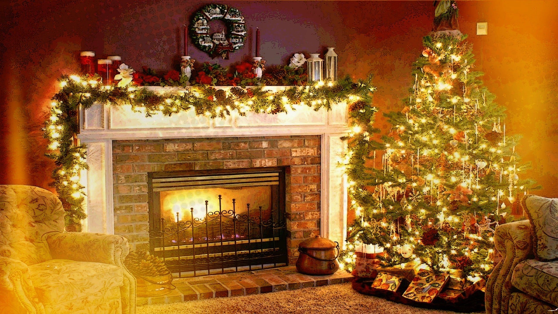 1920x1080 Christmas, Holiday, Fireplace, Interiors, Welcome Home Wallpapers HD /  Desktop and Mobile Backgrounds