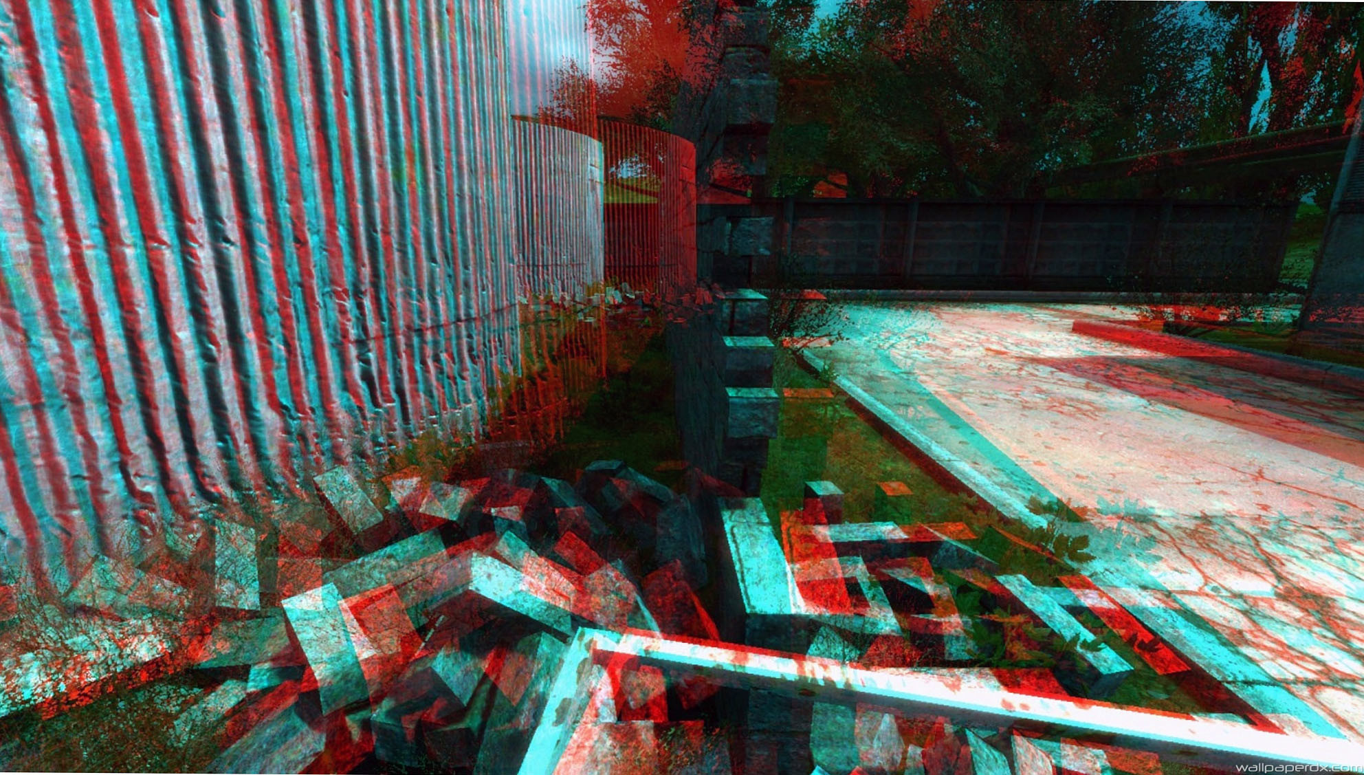 1984x1127 wall 3d anaglyph graphics red full hd wallpaper - Full Hd Original Size