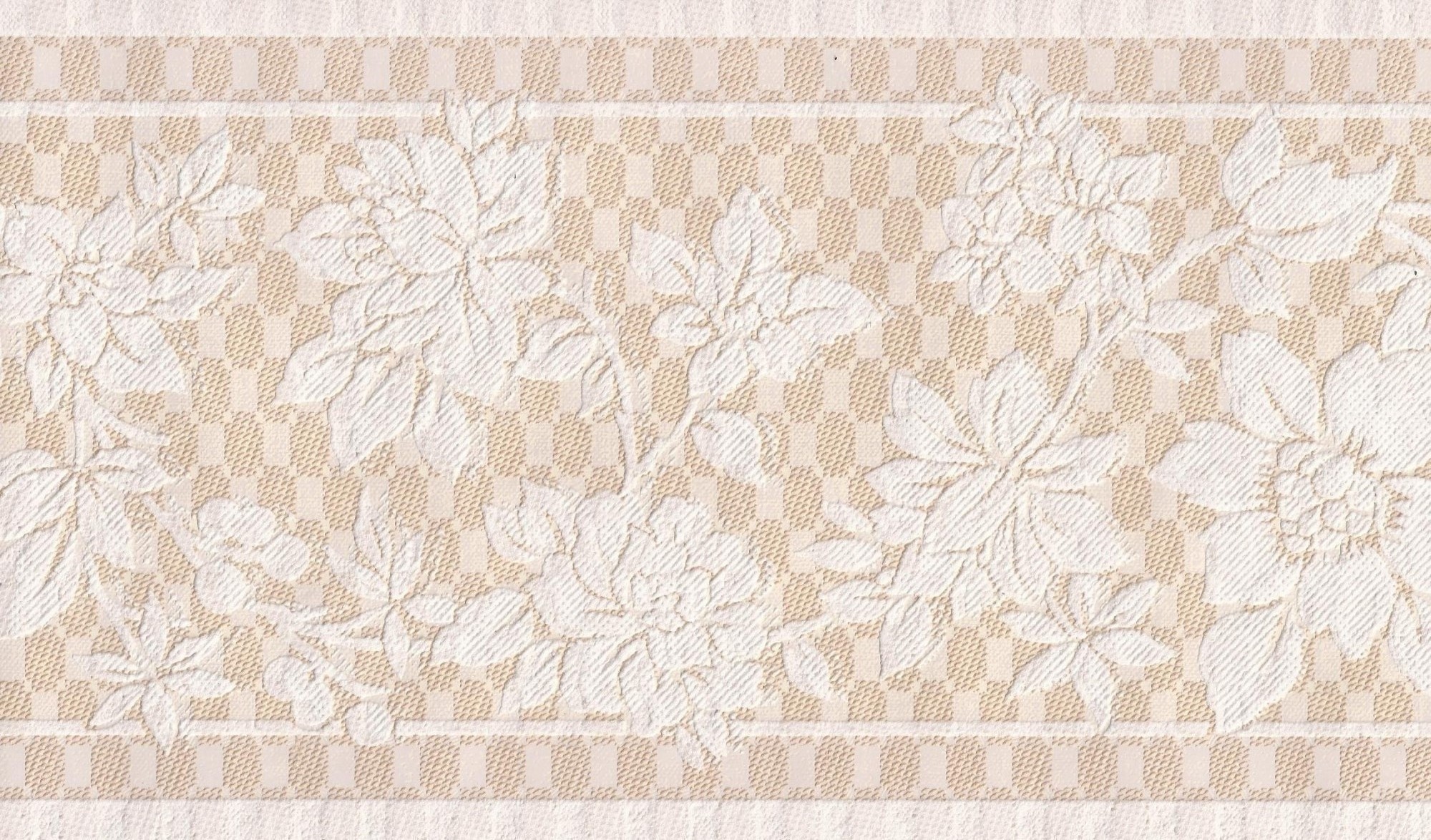 2000x1174 Floral Lace Textured Peach / White Border By Crown 44570