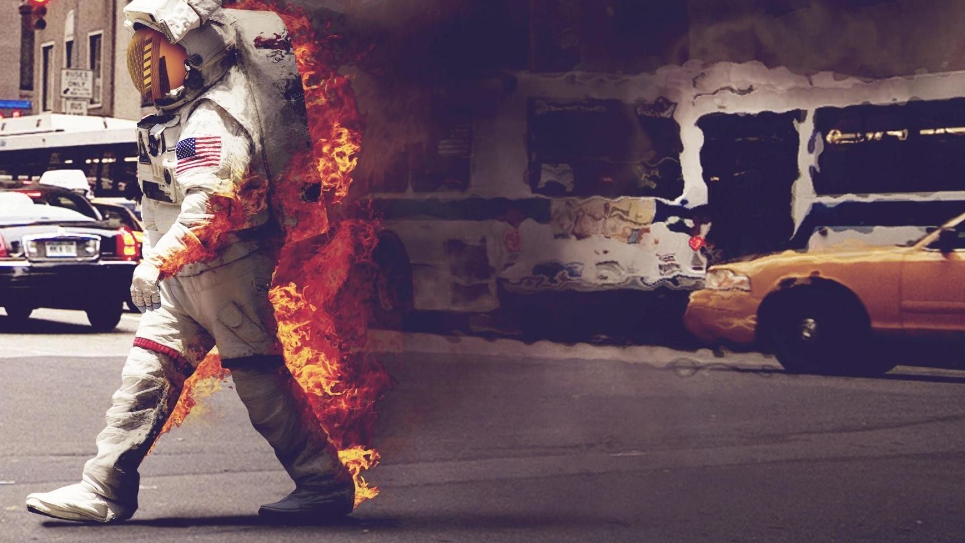 1920x1080 Astronaut On Fire Crossing The Road HD Rare Wallpaper Free HD .
