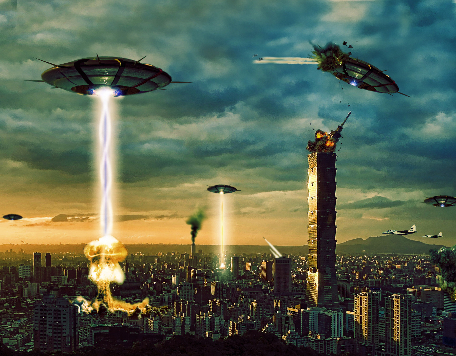 1920x1500 Spaceships spacecrafts sci-fi science-fiction battles wars invasions aliens  ufo vehicles cities architecture