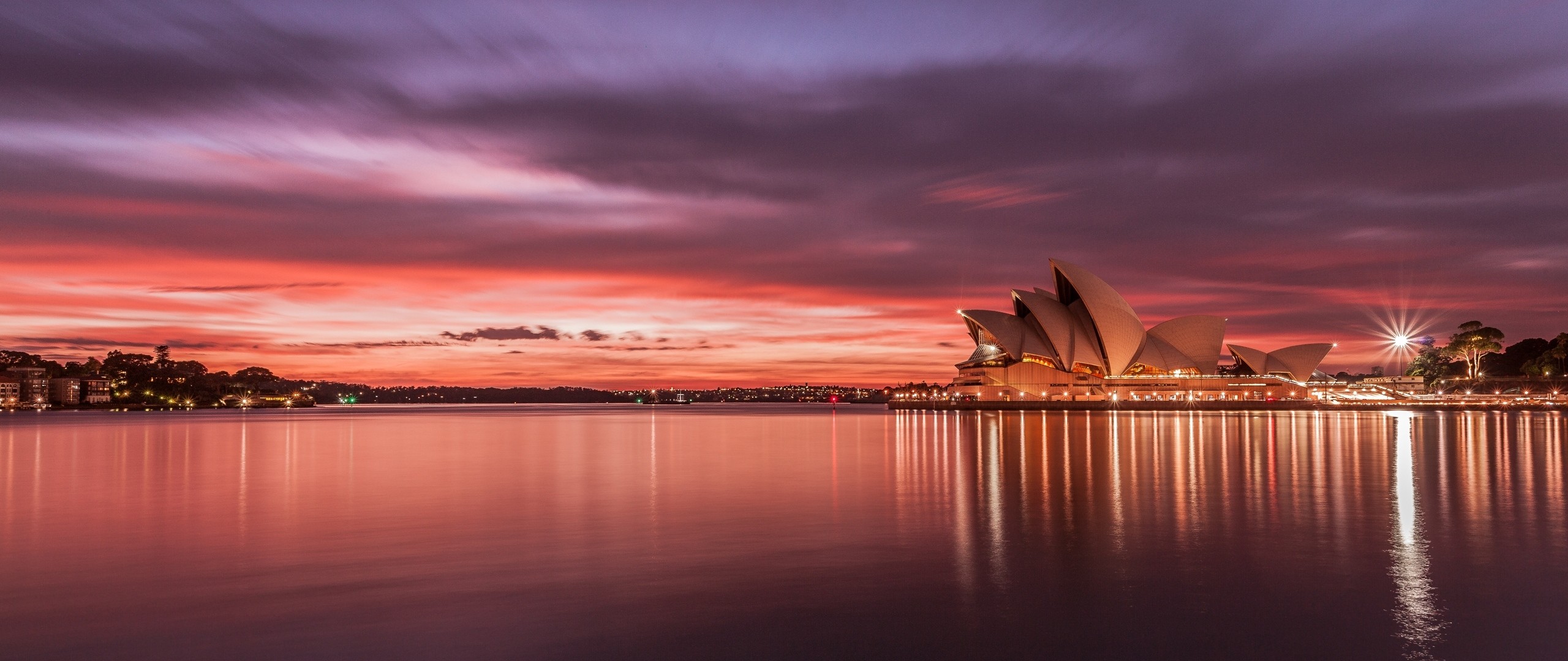 2560x1080  Wallpaper city, australia, sydney, opera, house, sunset