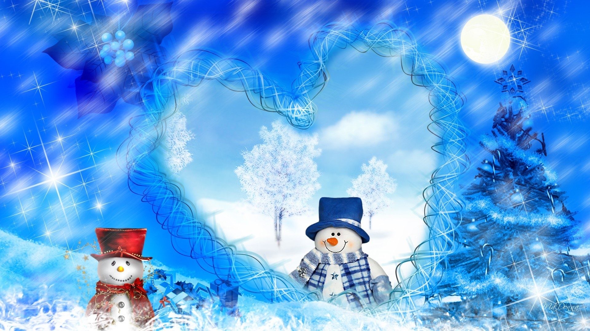 1920x1080 Snowmen Tag - Snowmans Christmas Dreams Firefox Persona Snowman Blue Heart  Trees Cute Snow Winter Whimsical