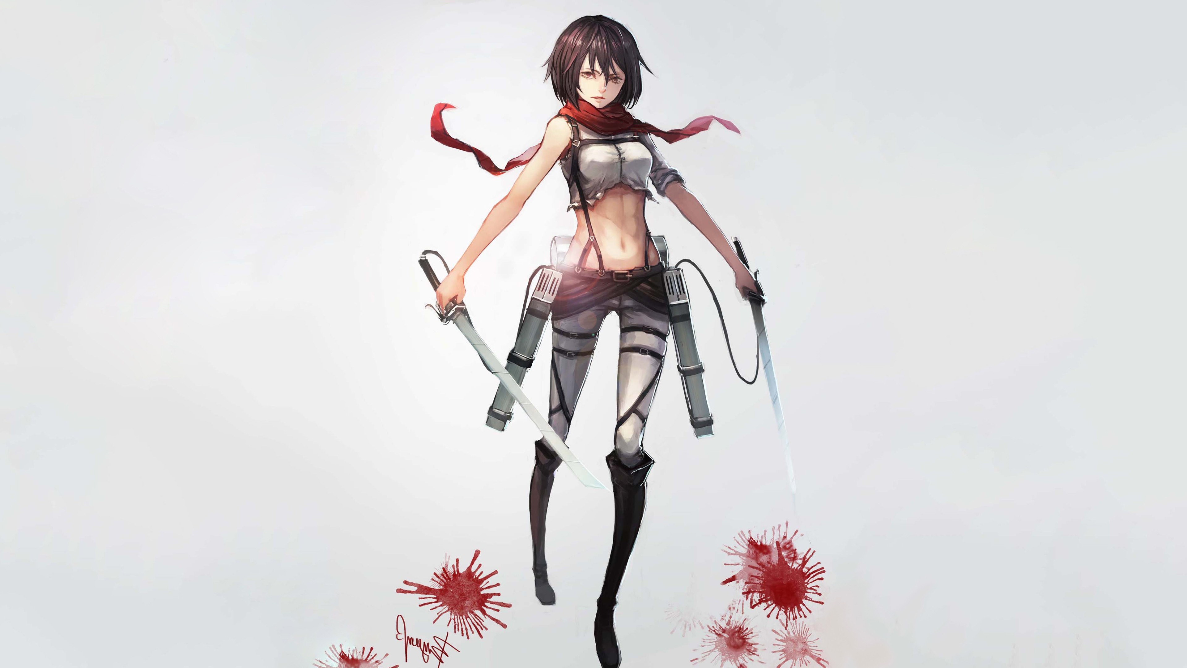 3840x2160 Mikasa Ackerman, Anime Girls, Weapon, Gray Background, Shingeki No Kyojin  Wallpapers HD / Desktop and Mobile Backgrounds