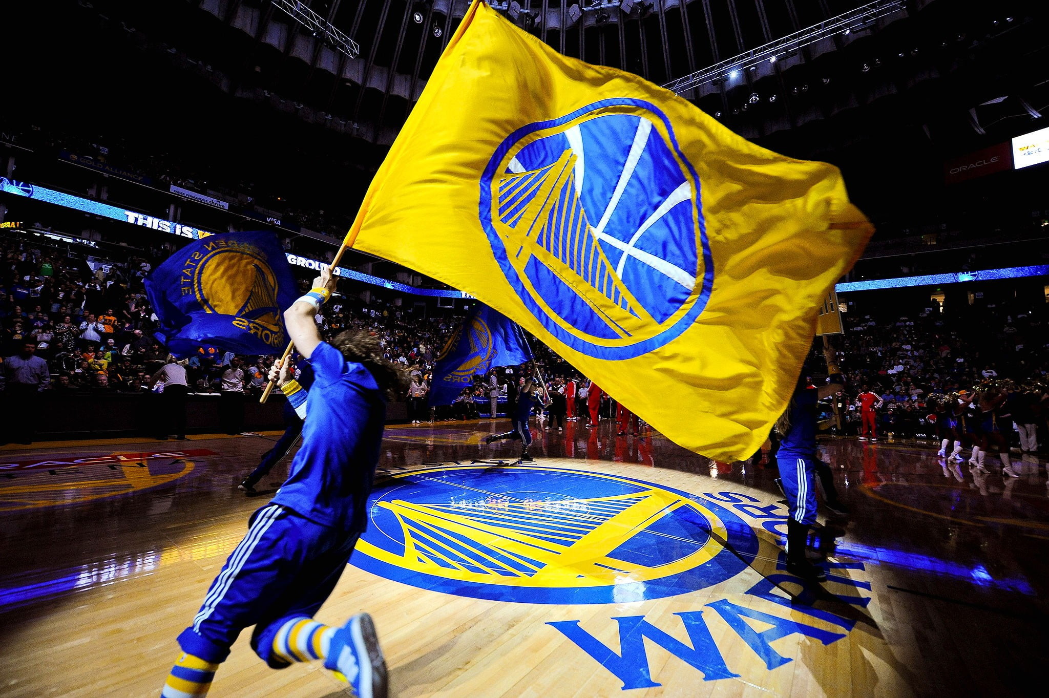 2048x1363 Golden State Warriors flag, NBA, basketball, sports, real people