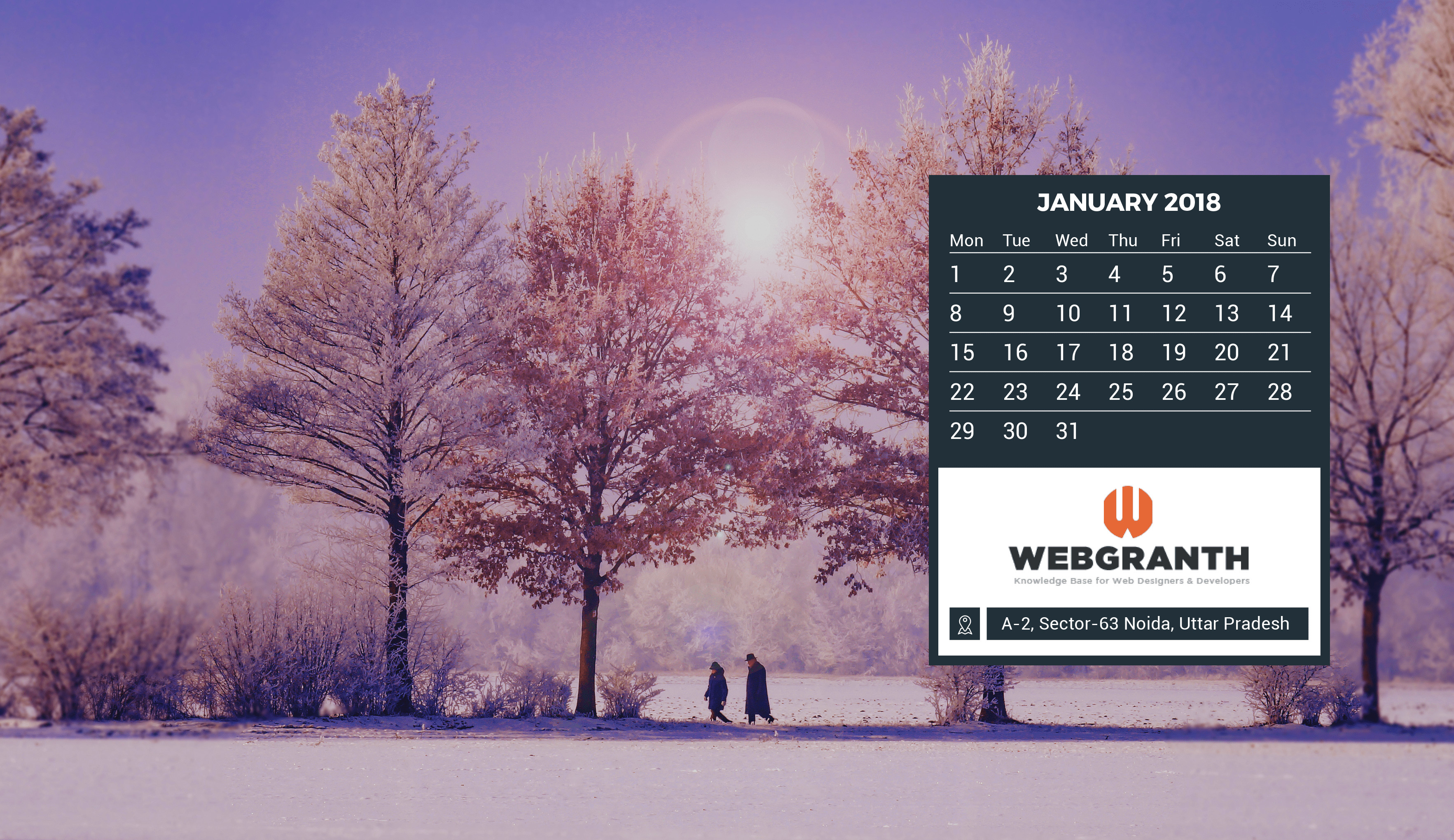 3530x2040 HD January 2018 Calendar Wallpaper