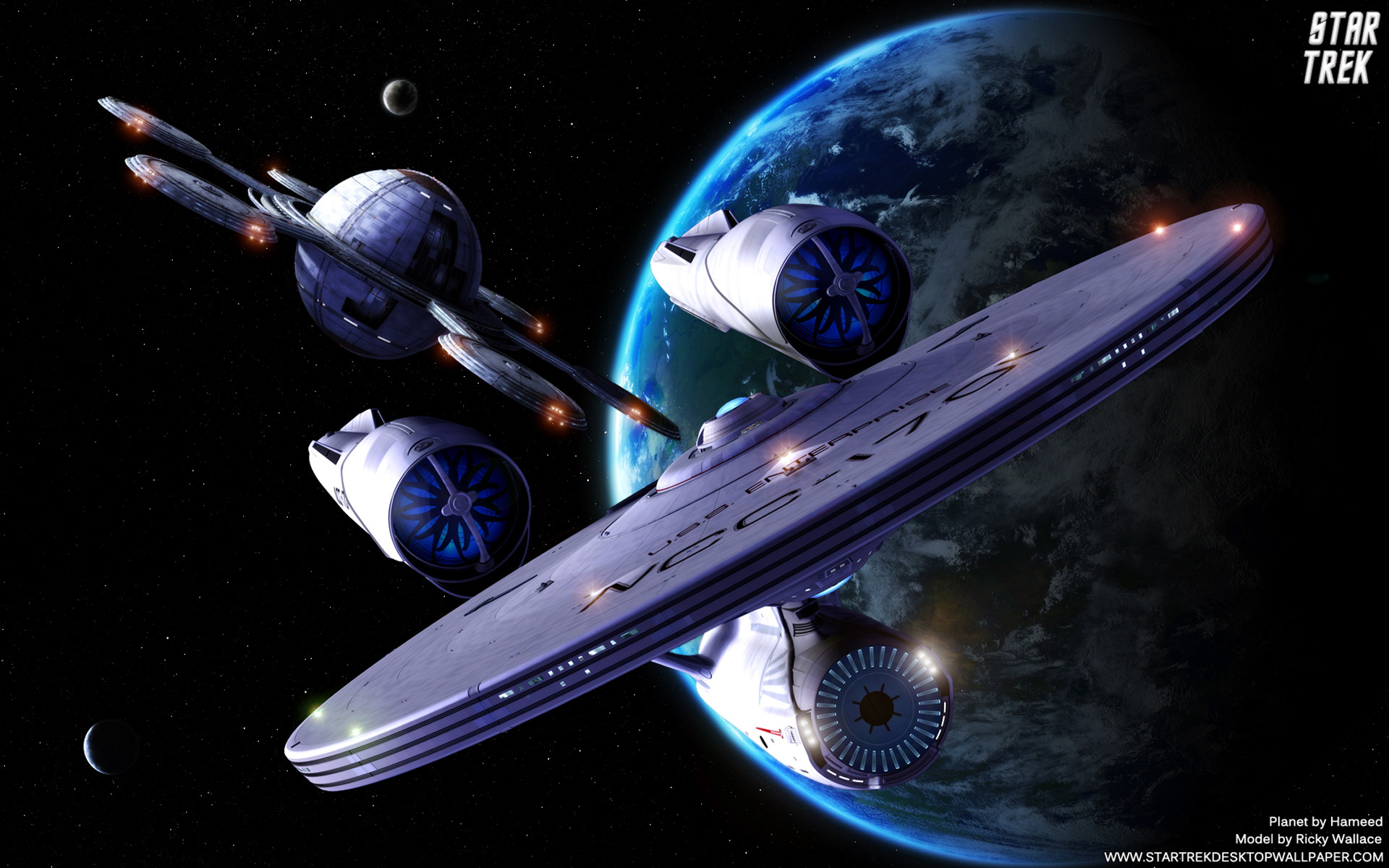 1920x1200 Star Trek USS Enterprise 1701 departing United Federation of Planets  Starbase. Free Star Trek computer
