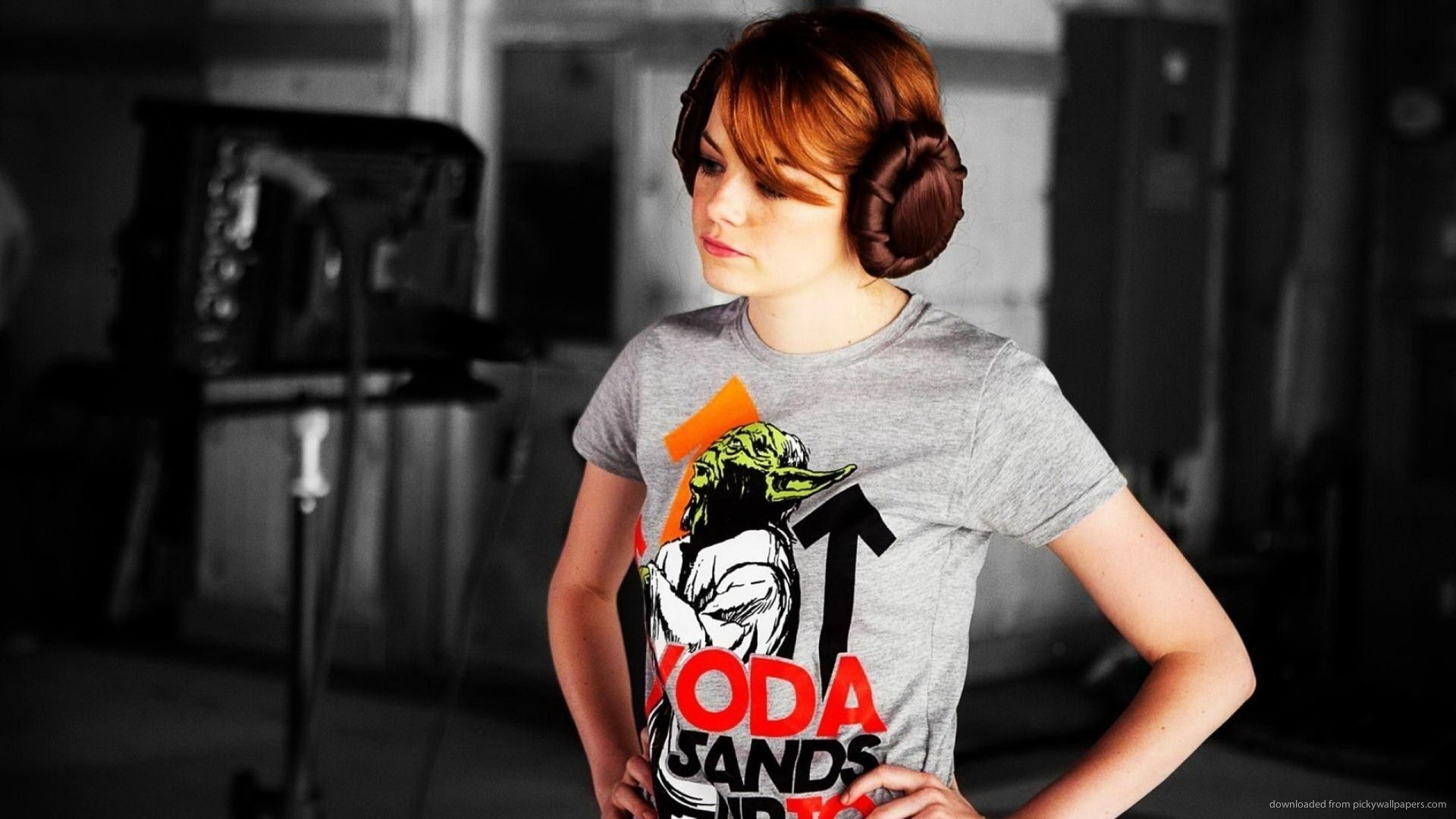 1920x1080 Emma Stone with Princess Leia Hairstyle for 