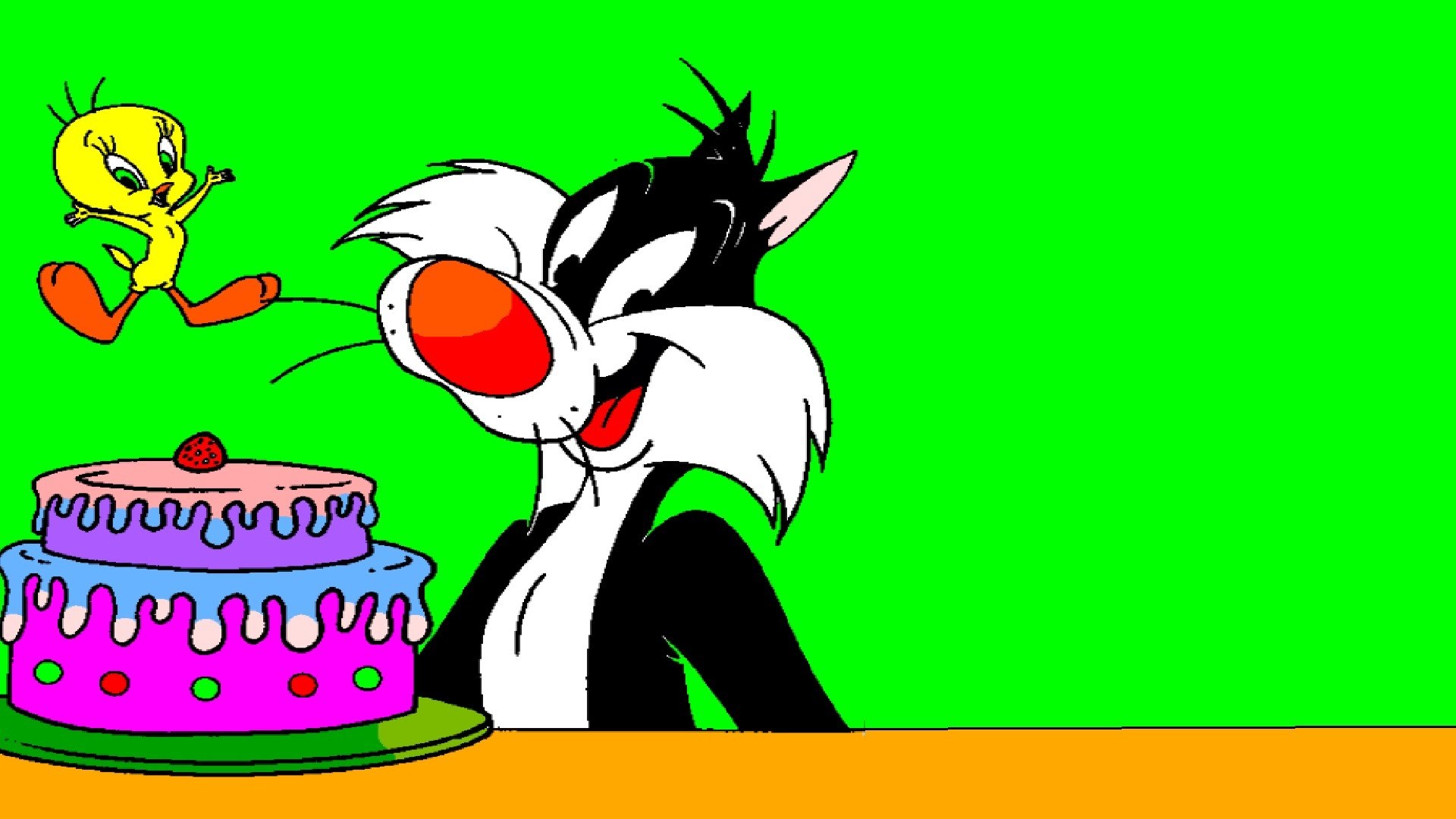 1920x1080 Tweety Bird Sylvester Cat And Delicious Cake | Cartoon Coloring Pages