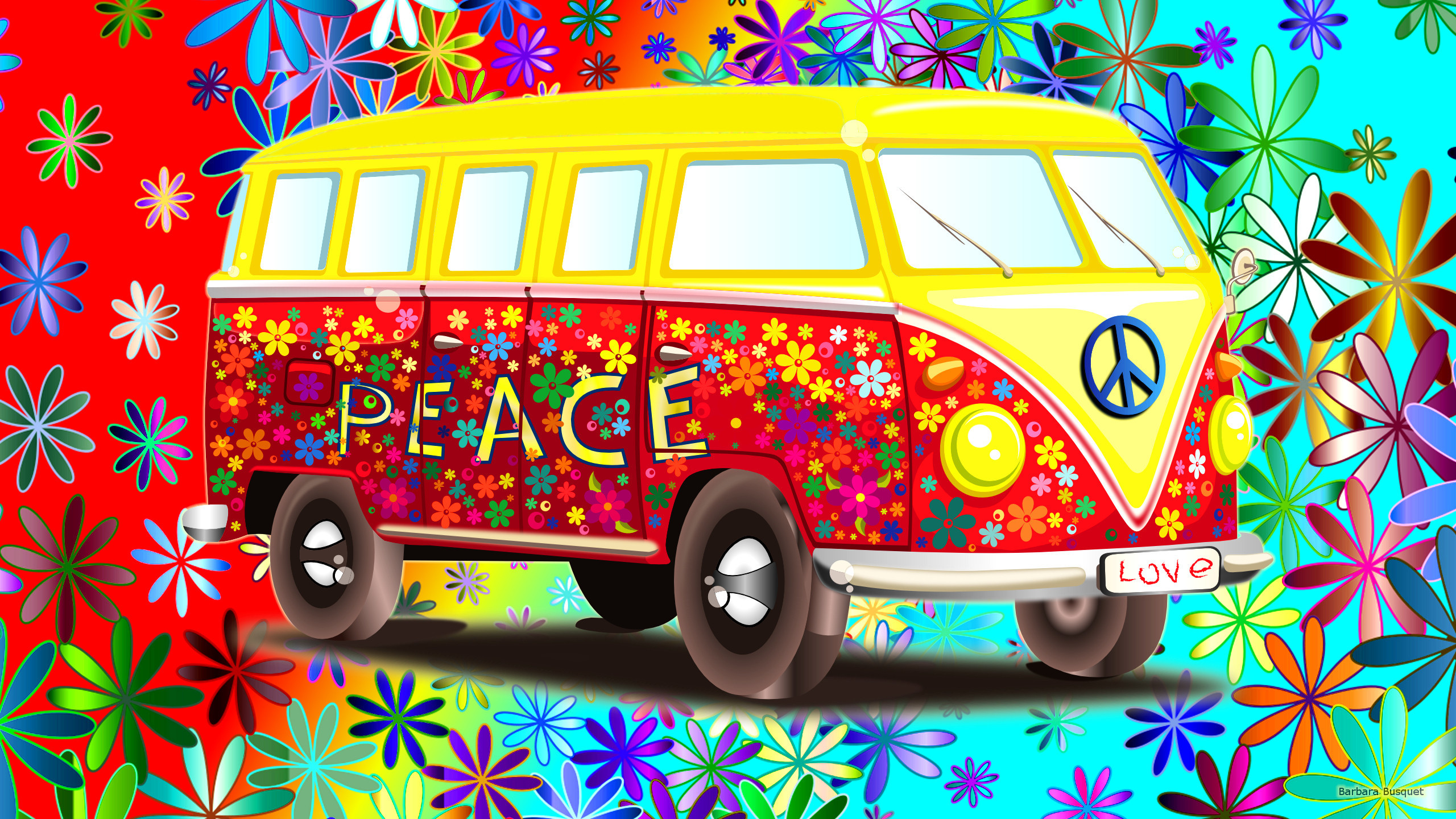 2560x1440 HD wallpaper with a Volkswagen VW bus.