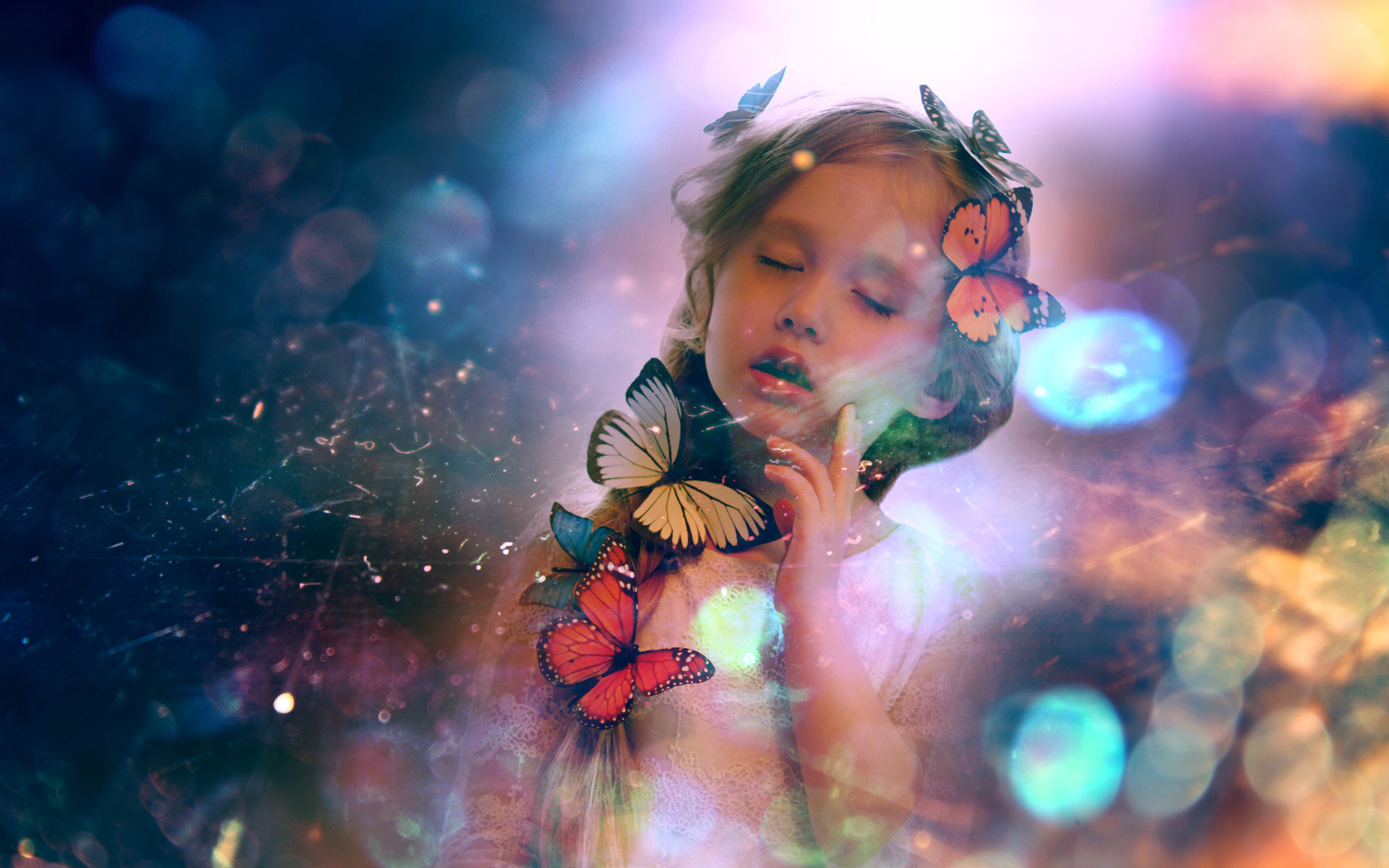 1920x1200 Butterflies on Child Girl Hairs Dreamy Sweet Face Photo wallpaper | Best HD  Wallpapers