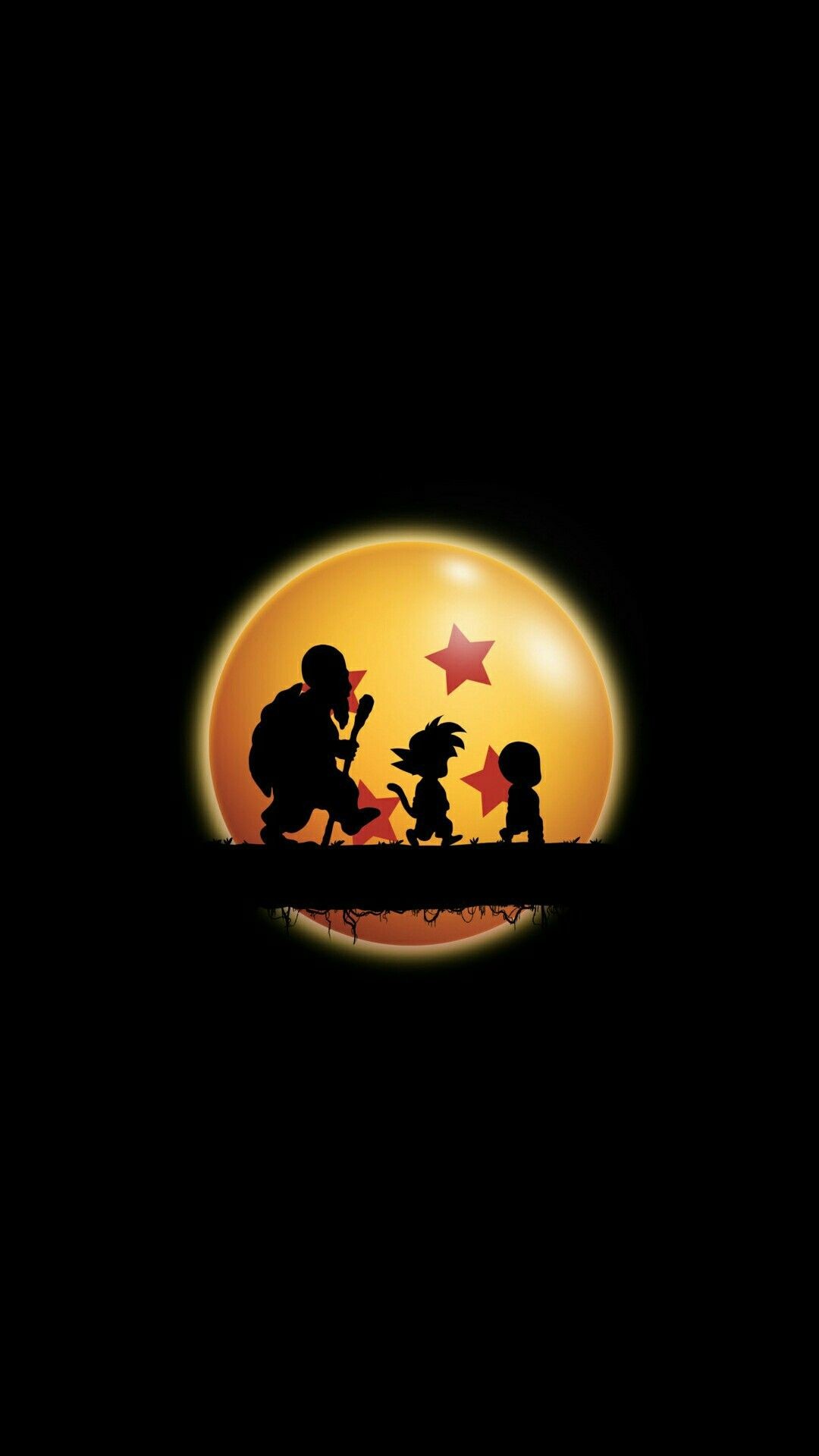1080x1920 Master Roshi, a young Goku and Krillin silhouetted by a Dragonball horizon.