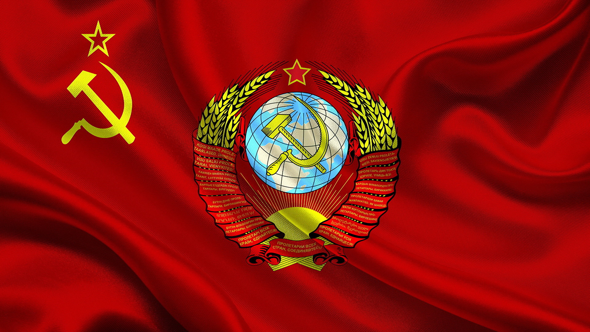 1920x1080 Picture USSR Coat of arms Hammer and sickle Flag 
