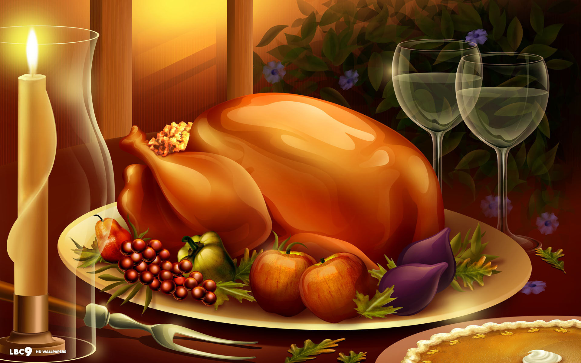 1920x1200 ... thanksgiving dinner meal large roasted turkey food candles wine pie  holiday desktop wallpaper
