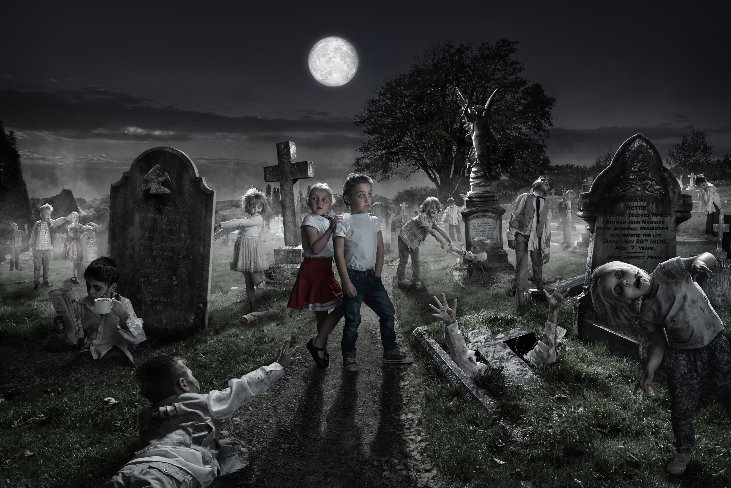2500x1669 Humor - Zombie Kind Night Friedhof Wallpaper