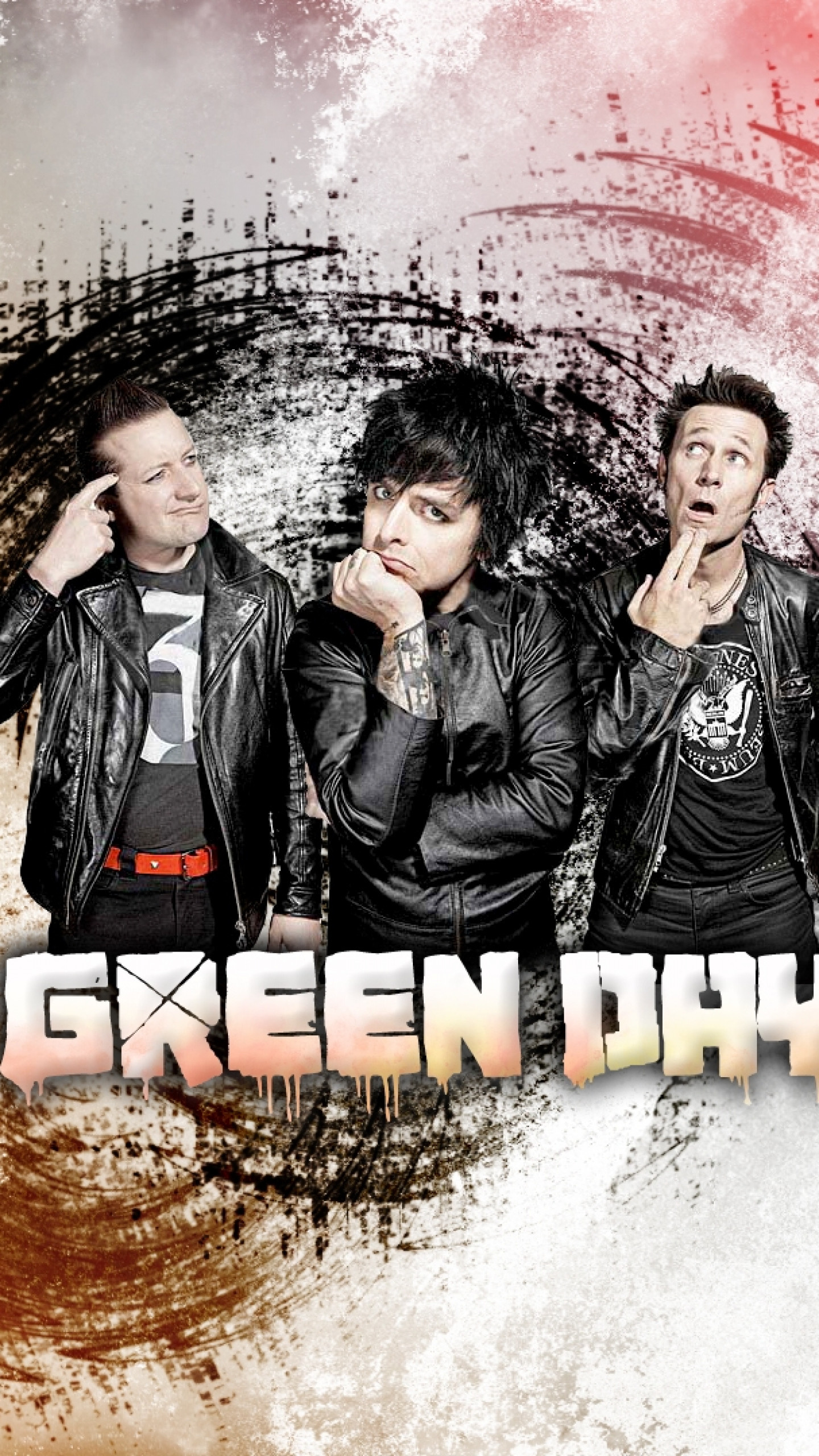 1440x2560  Wallpaper green day, band, graphics, letters, finger