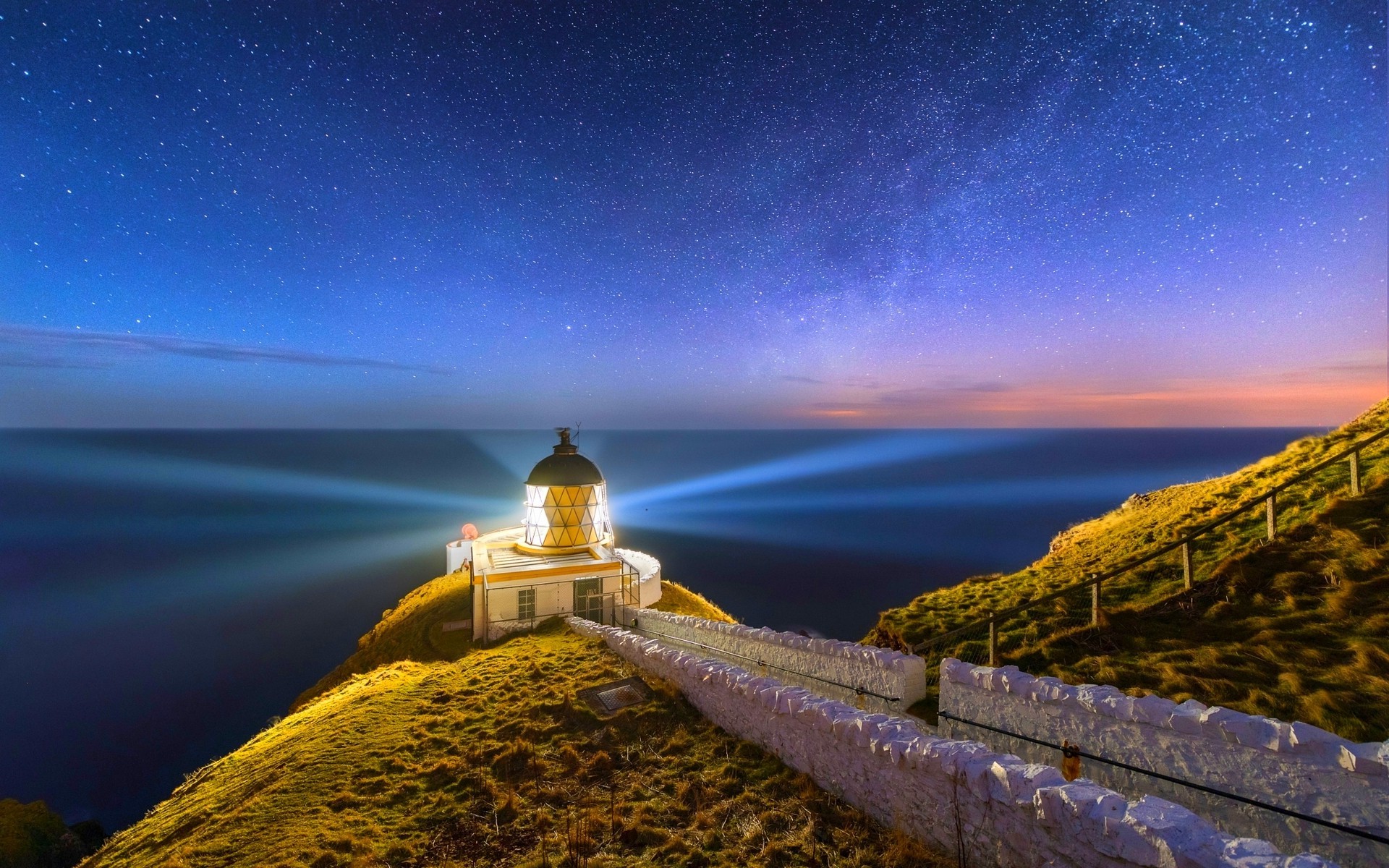 1920x1200 nature, Landscape, Lighthouse, Scotland, Starry Night, Sea, Long Exposure,