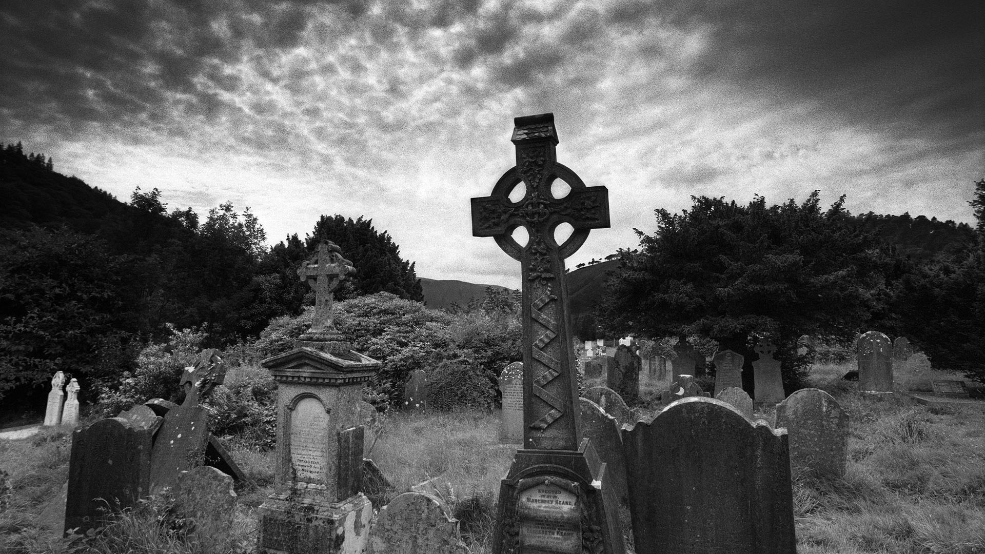 1920x1080 Preview wallpaper cemetery, crosses, grave, black and white 