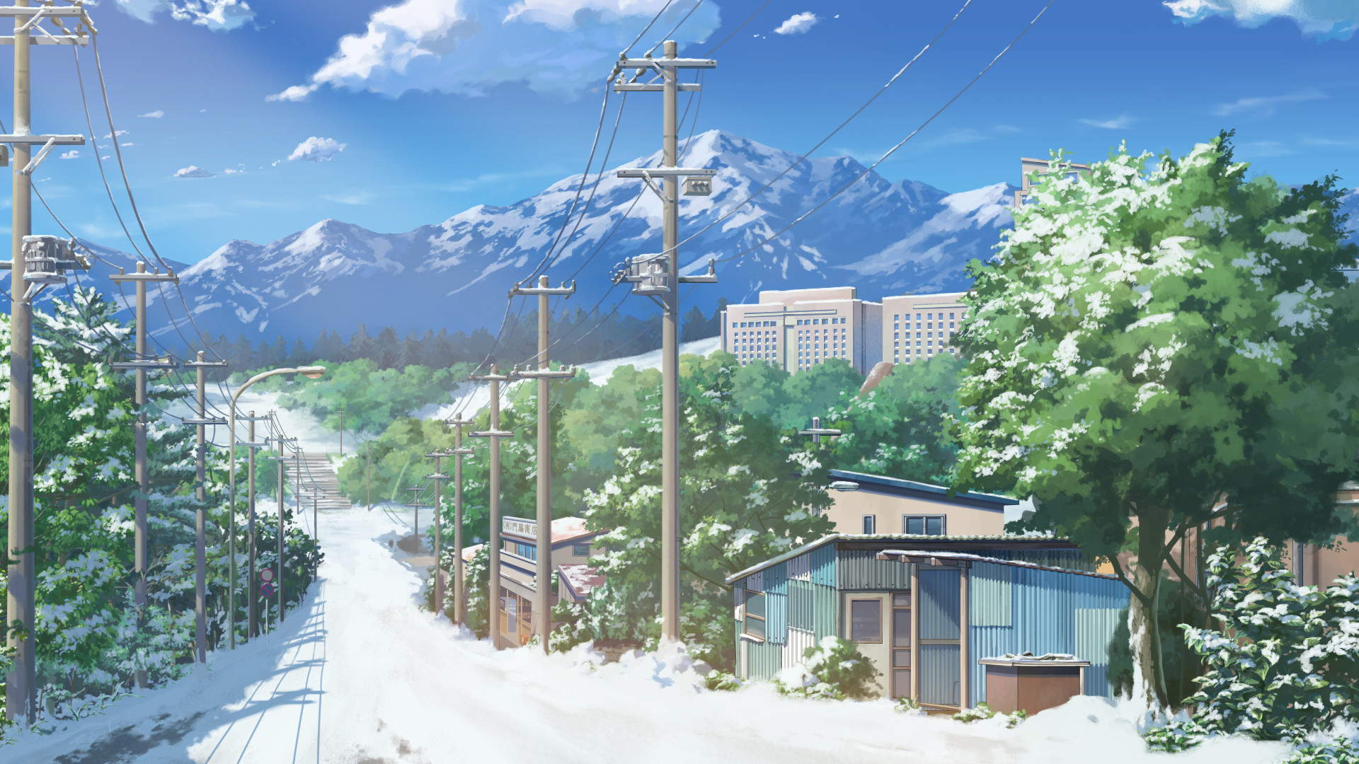 1920x1080 game cg landscape manatsu no yoru no yuki monogatari scenic snow tree…
