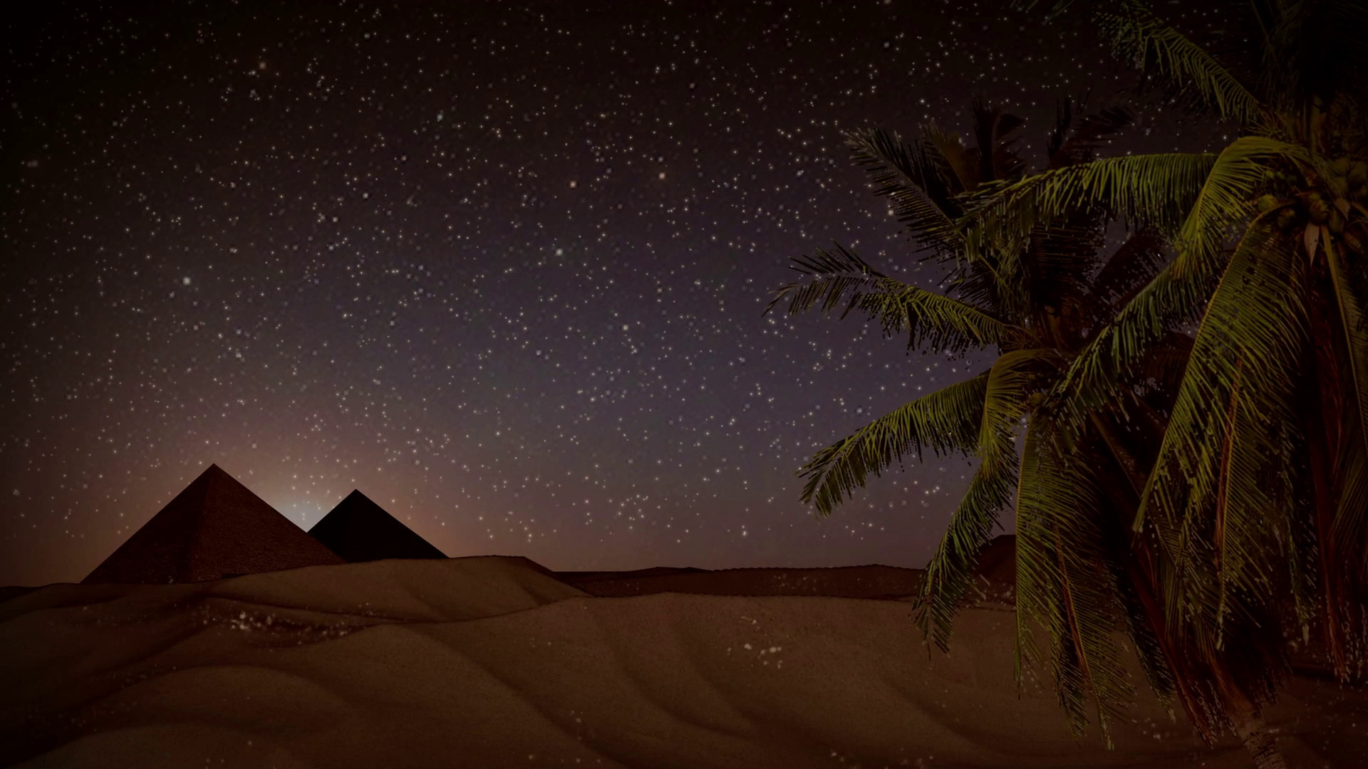1920x1080 Seamless animation desert sand storm at night with palm trees, shining  stars, and pyramids background landscape with sand hills desert in 4k ultra  HD Motion ...
