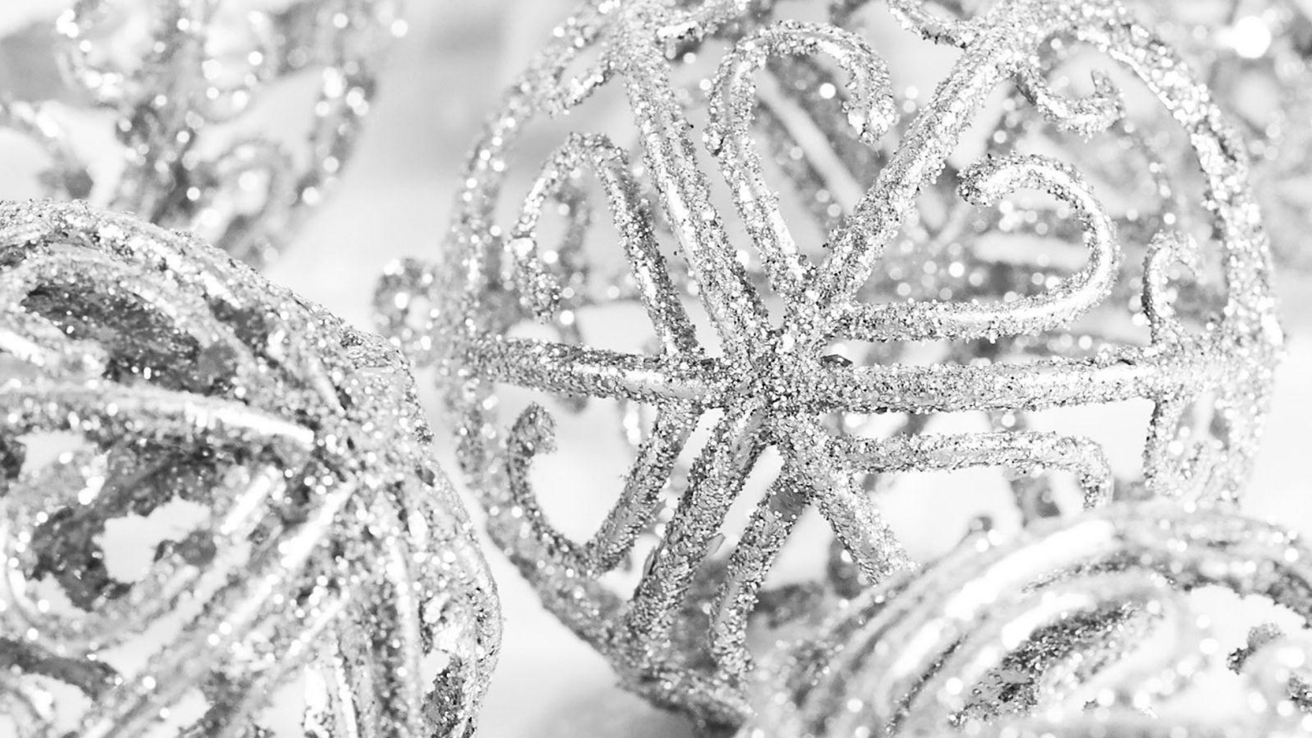 2560x1440 Preview wallpaper christmas decorations, glitter, silver, close-up 