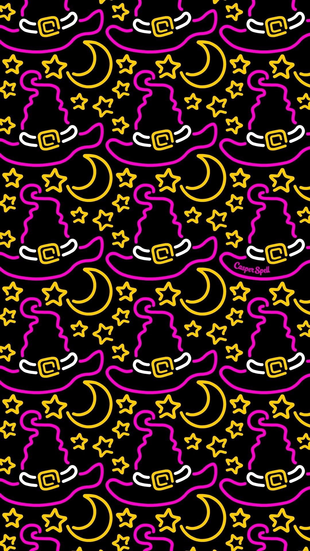 1080x1920 Neon witch pattern sign witches witchcraft coven Halloween cute spooky  repeat surface design art illustration wallpaper phone Casper Spell ...
