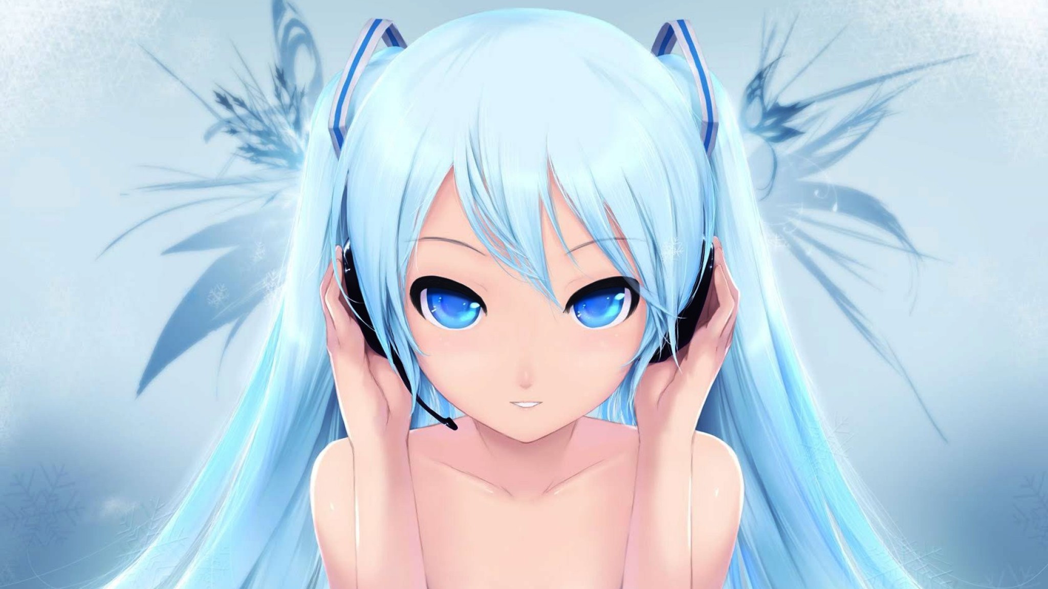 2048x1152  Wallpaper anime, girl, hair, blue, headphones