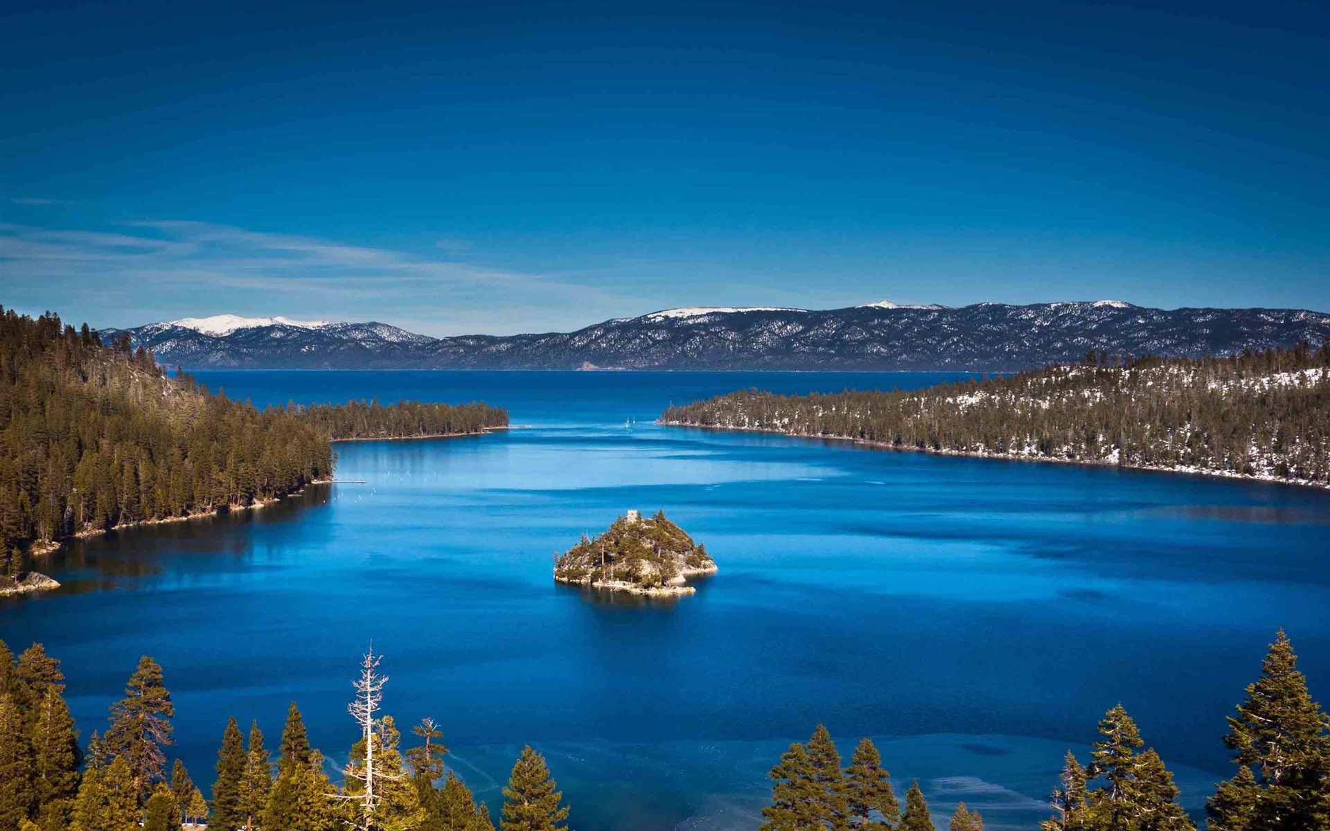 1920x1200 Lake Tahoe, Kalifornien, USA, Berge, Insel, blauer Himmel 2880x1800 HD  Hintergrundbilder, HD, Bild