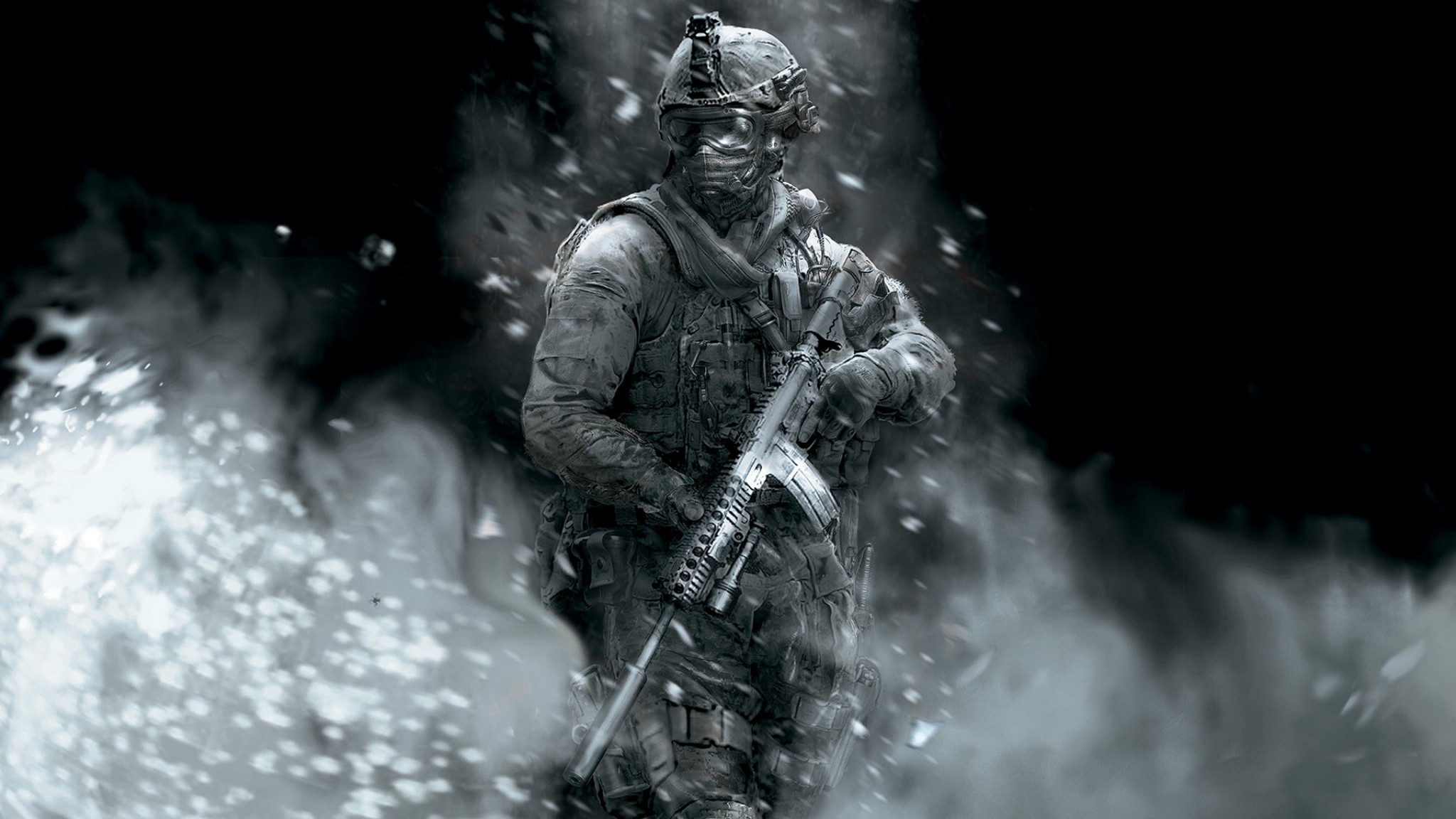 2048x1152 Preview wallpaper call of duty, soldier, gun, smoke, glasses 