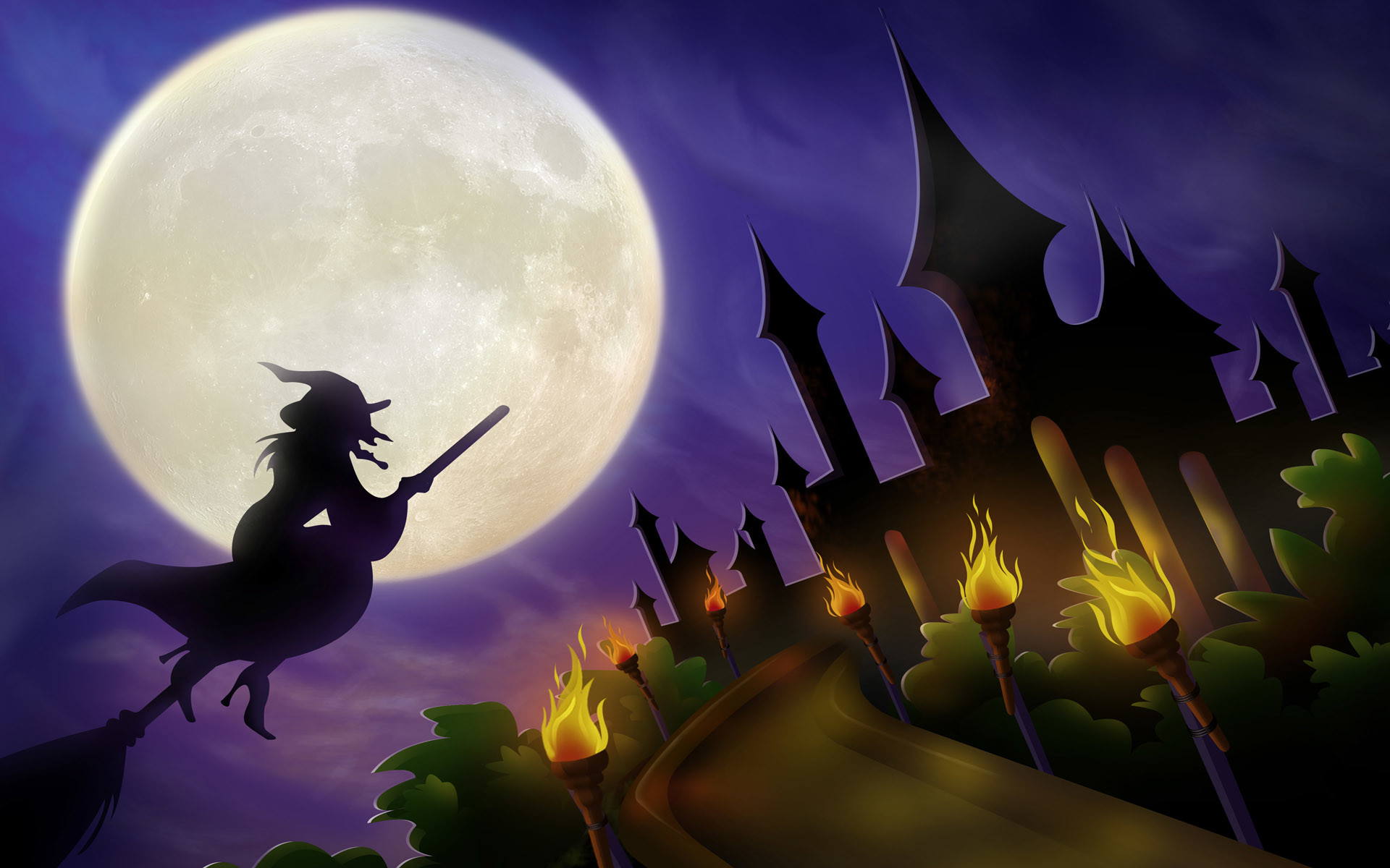 1920x1200 Witch on a broom - halloween wallpaper