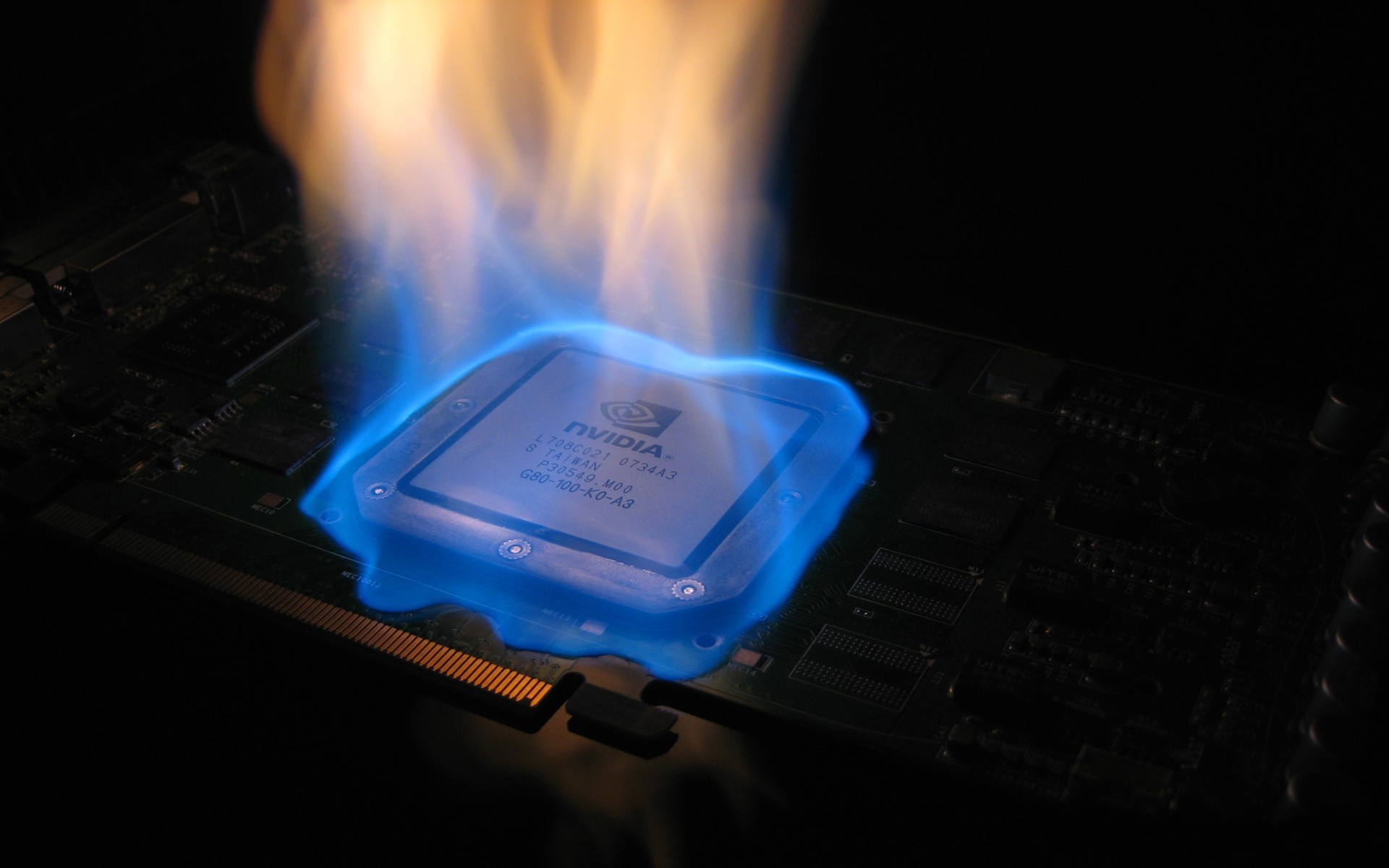 1920x1200 Nvidia chip burning blue flame