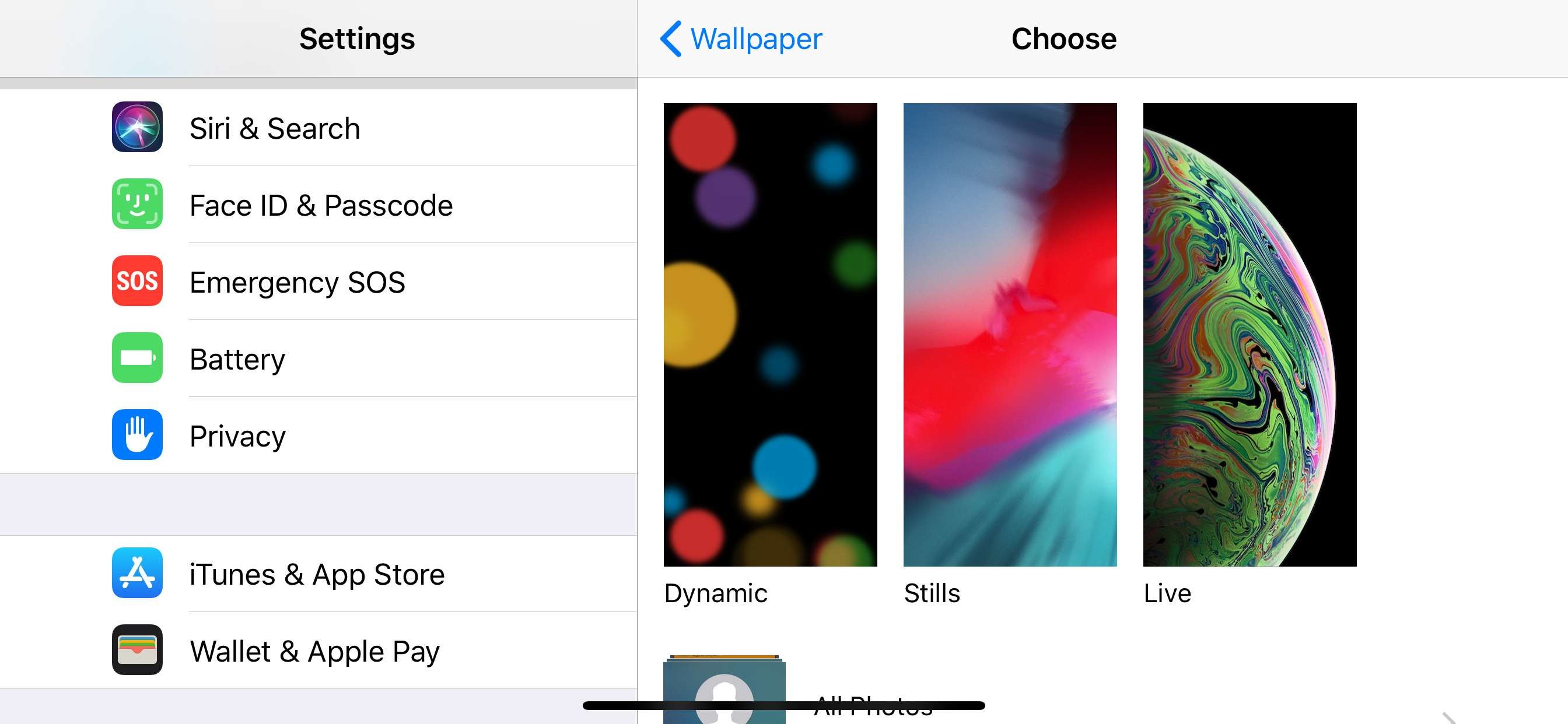2688x1242 Dynamic, Stills, and Live photos in Wallpaper settings on iOS