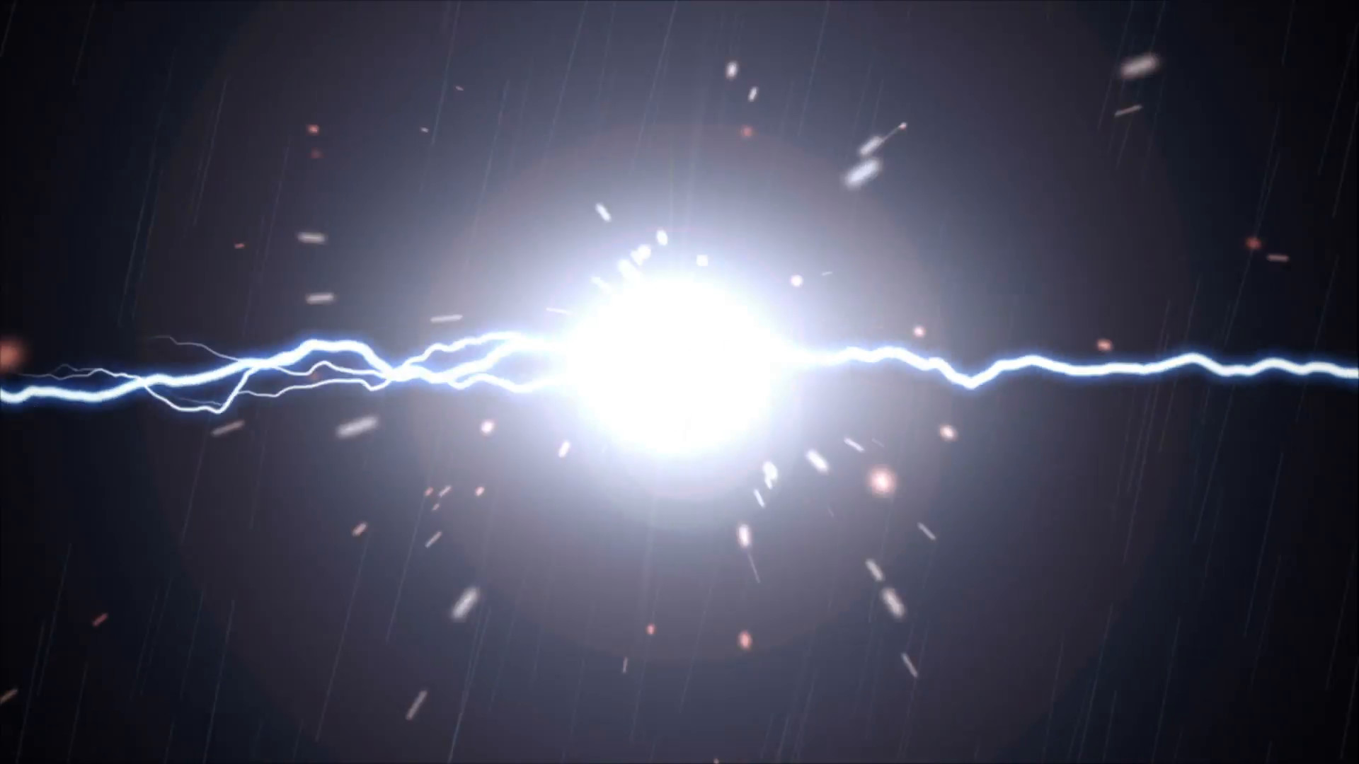 1920x1080 Sparks fly when bolts of plasma lightning meet over a black background.  With lens flare and subtle rain effect Motion Background - VideoBlocks