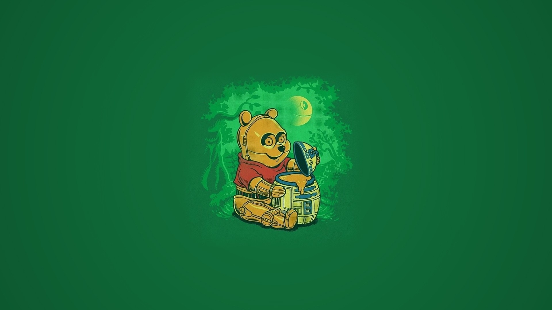 1920x1080 Bears C3PO Death Star Honey Minimalistic R2D2 Robots Wars Winnie The Pooh