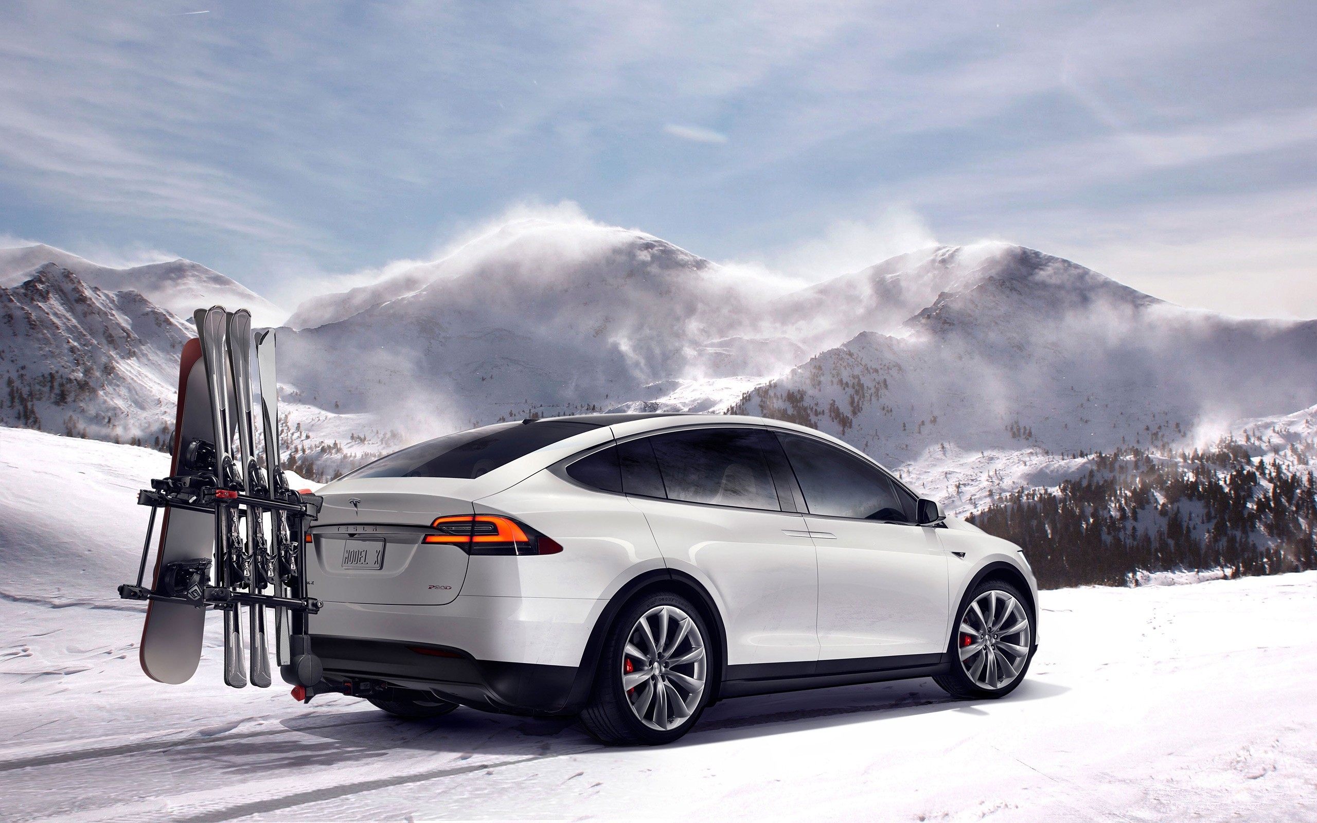 2560x1600 General  Tesla Model X car snow snowboards skis mountains Tesla  Motors Elon Musk