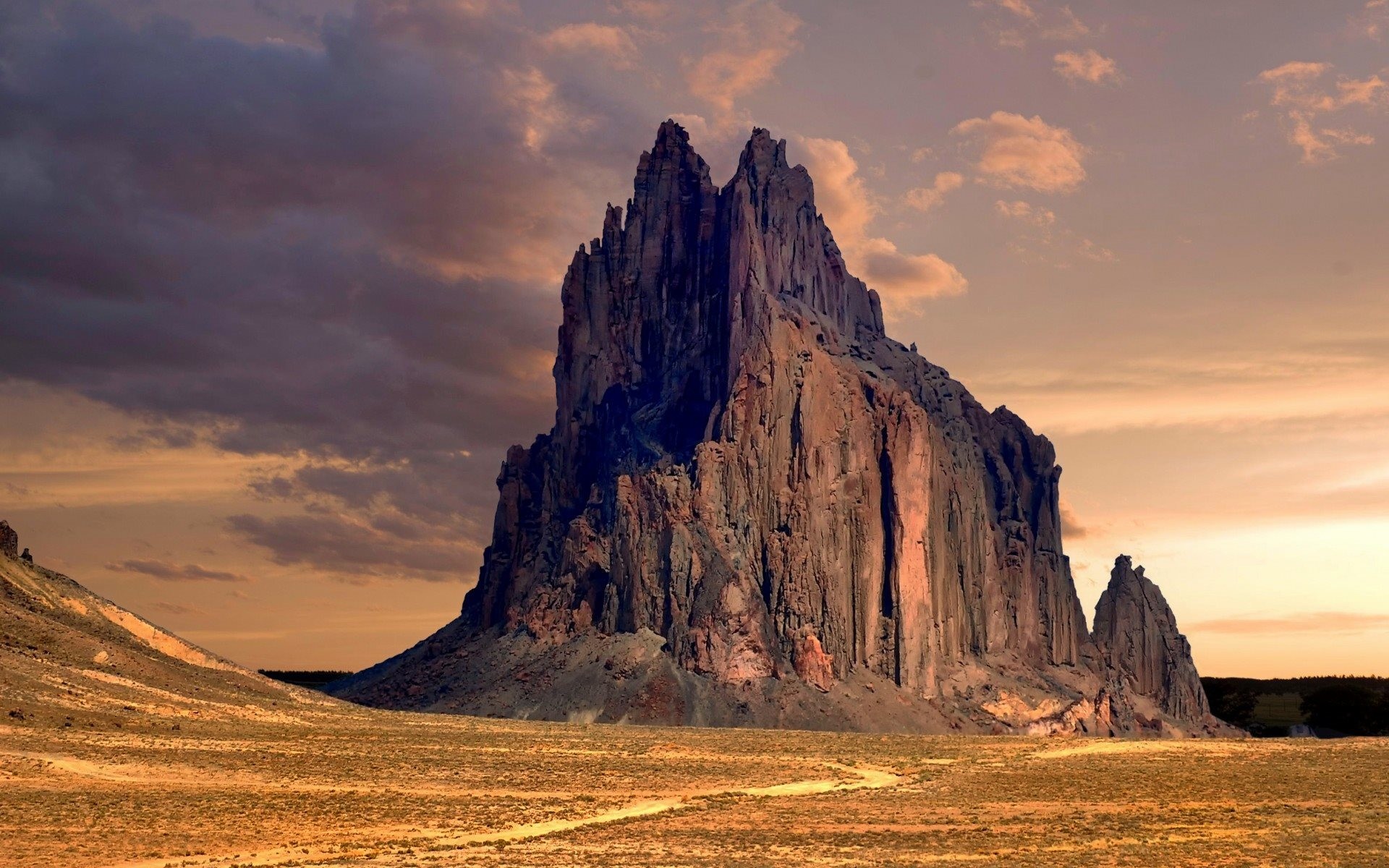 1920x1200 Download wallpapers mountain range, a huge rock, shiprock peak, new mexico  for desktop with resolution . High Quality HD pictures wallpapers