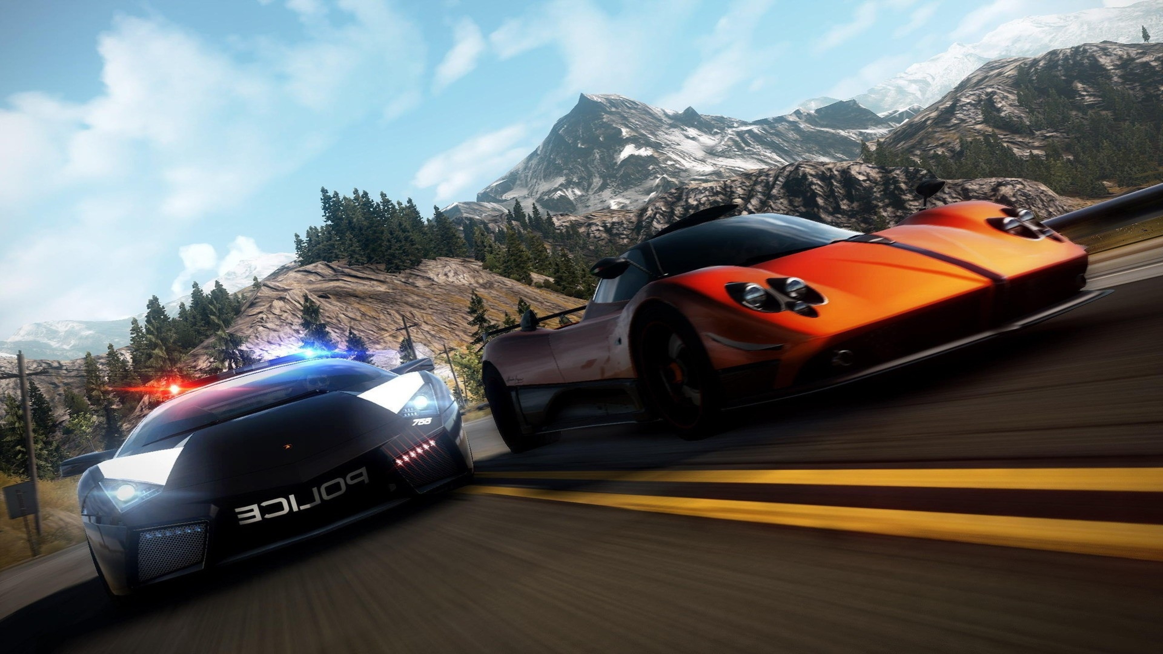 3840x2160  Wallpaper nfs, need for speed, police, road, mountain, sky