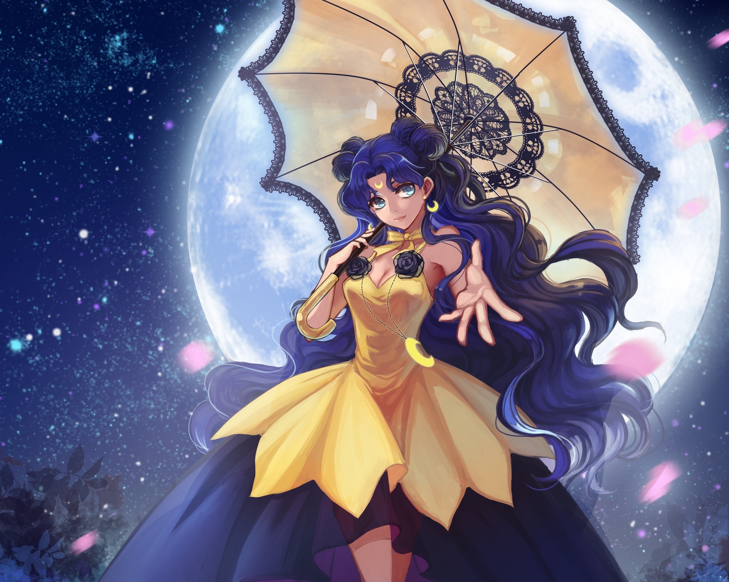 2480x1982 sailor moon with blue long hair holding umbrella at night on background of  the moon, top 10 best pictures of anime sailor moon hd wallpaper widescreen