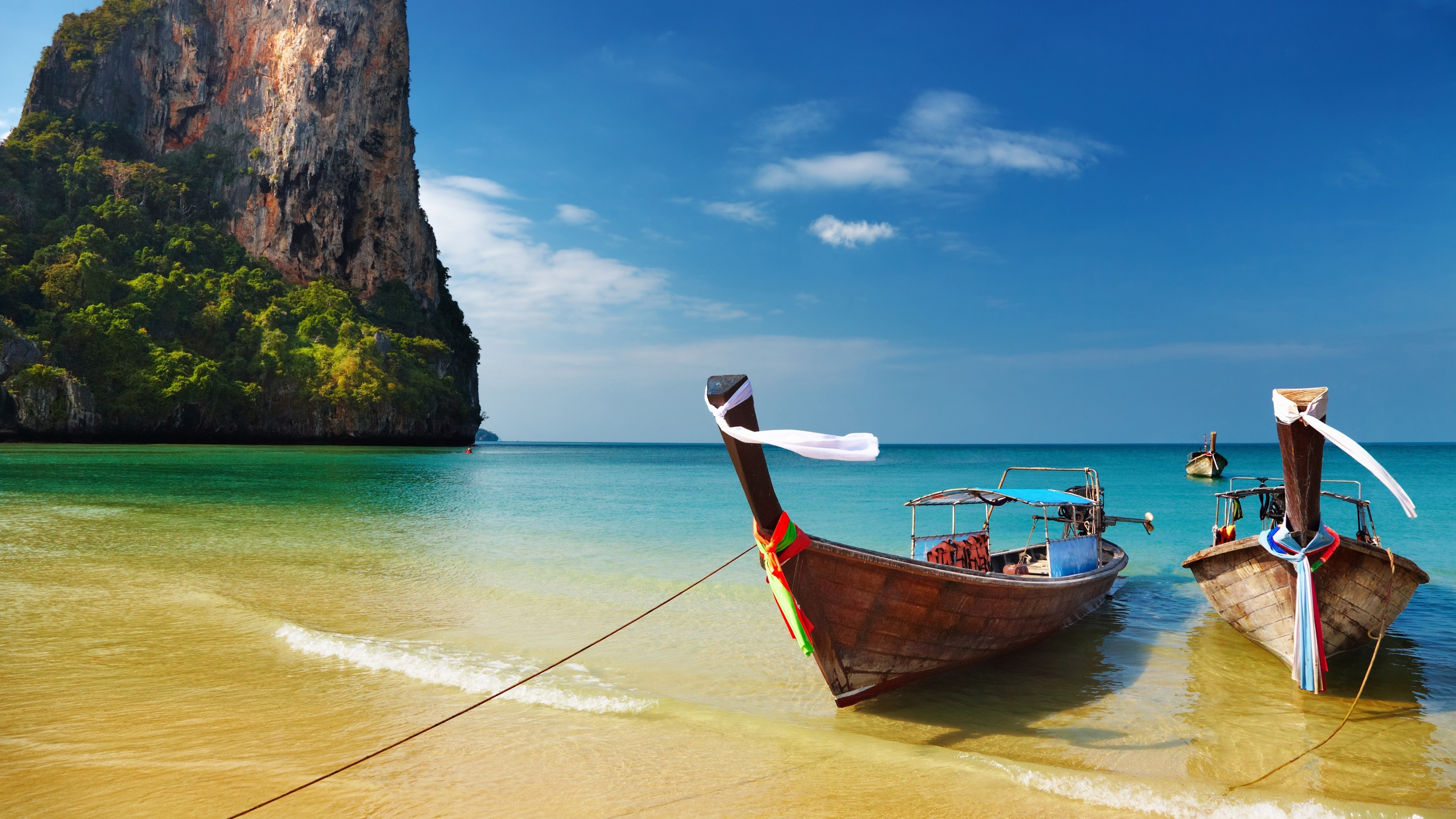 3840x2160  Wallpaper thailand, tropical, beach, boats