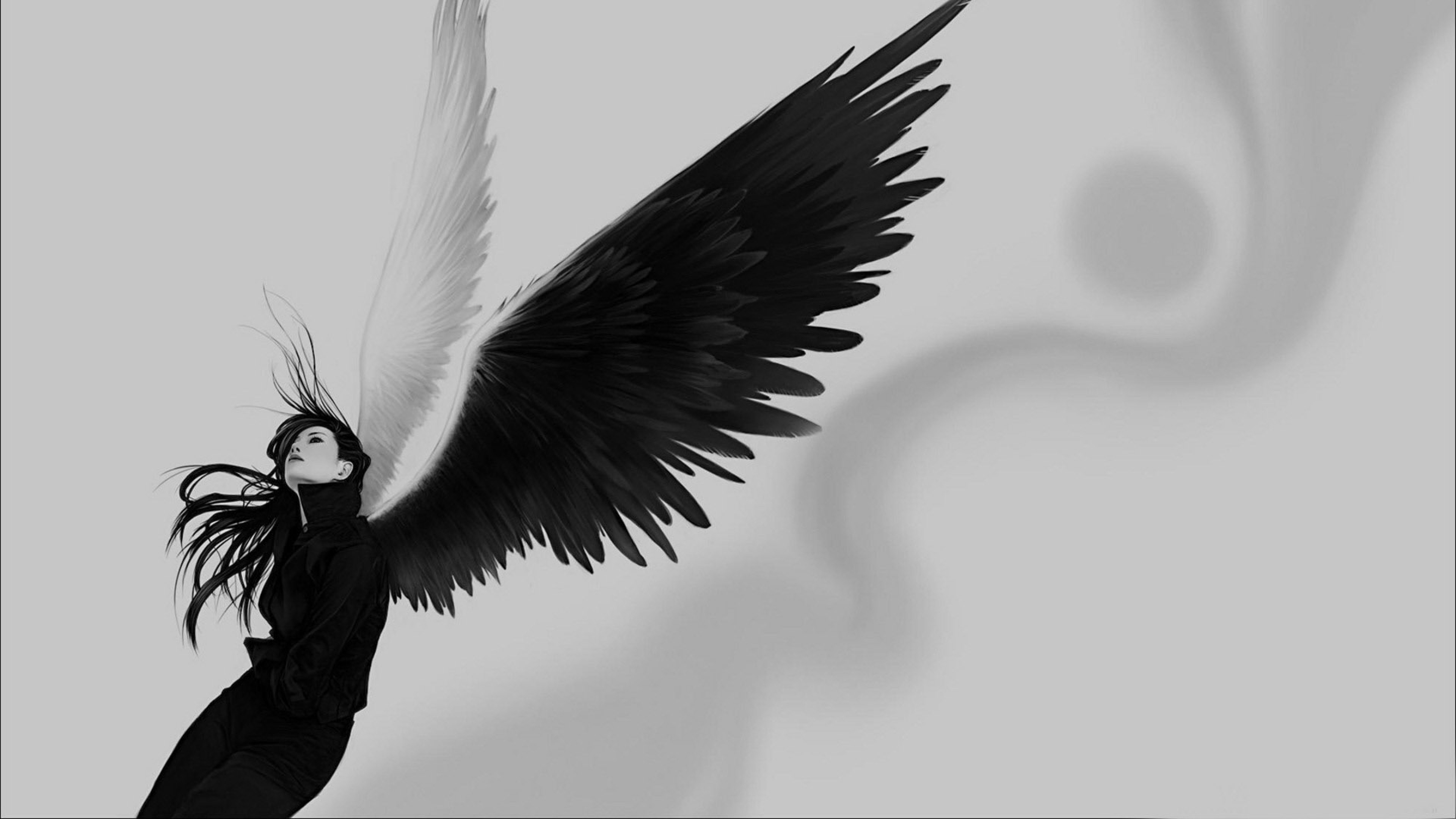3840x2160 Preview wallpaper angel, wings, white, black, girl 