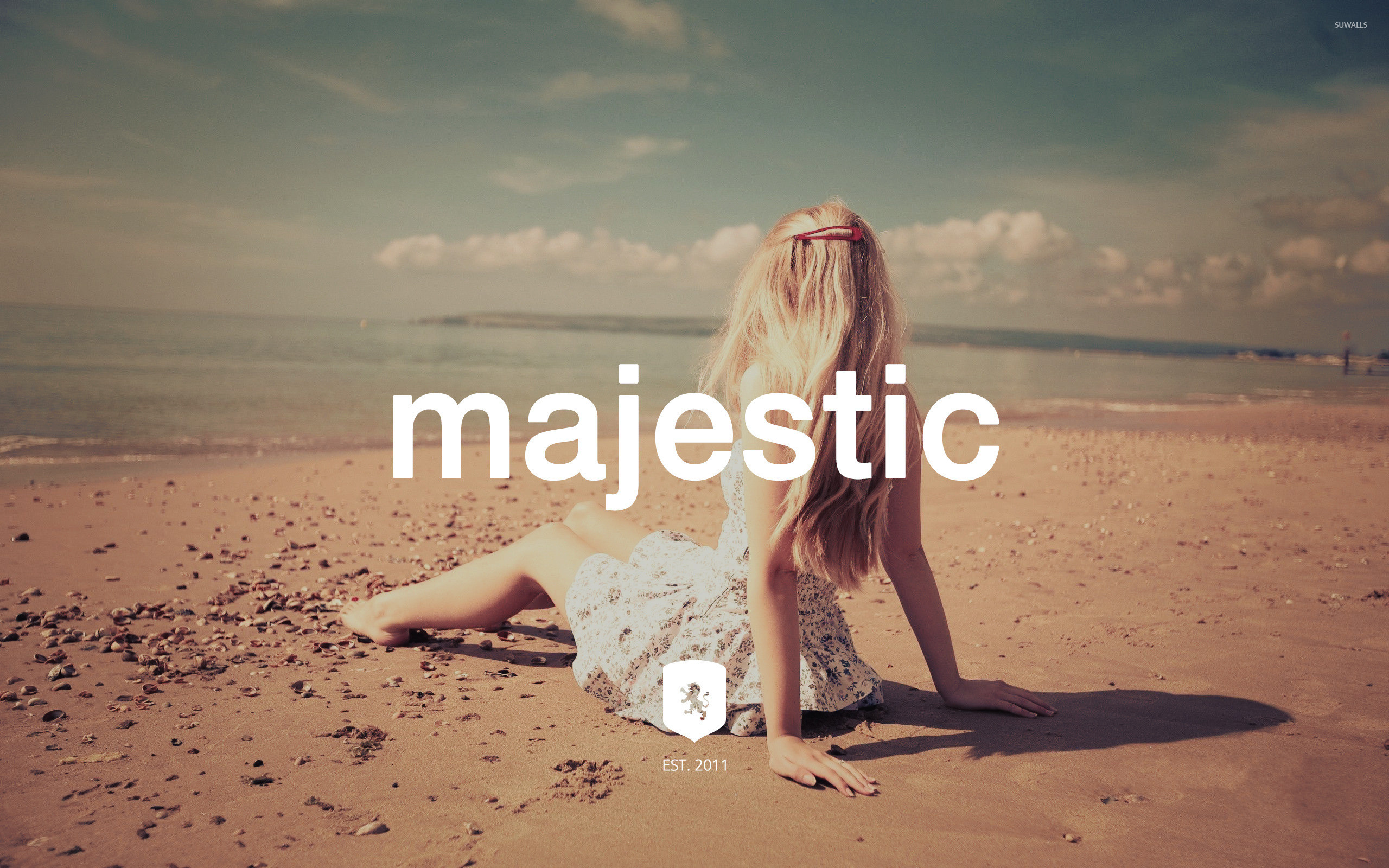 2560x1600 Majestic Casual logo on a blonde in a sundress wallpaper