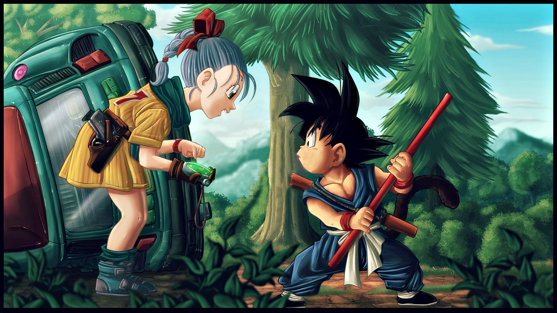 1920x1080 Free Bulma And Goku DBZ, computer desktop wallpapers, pictures, images