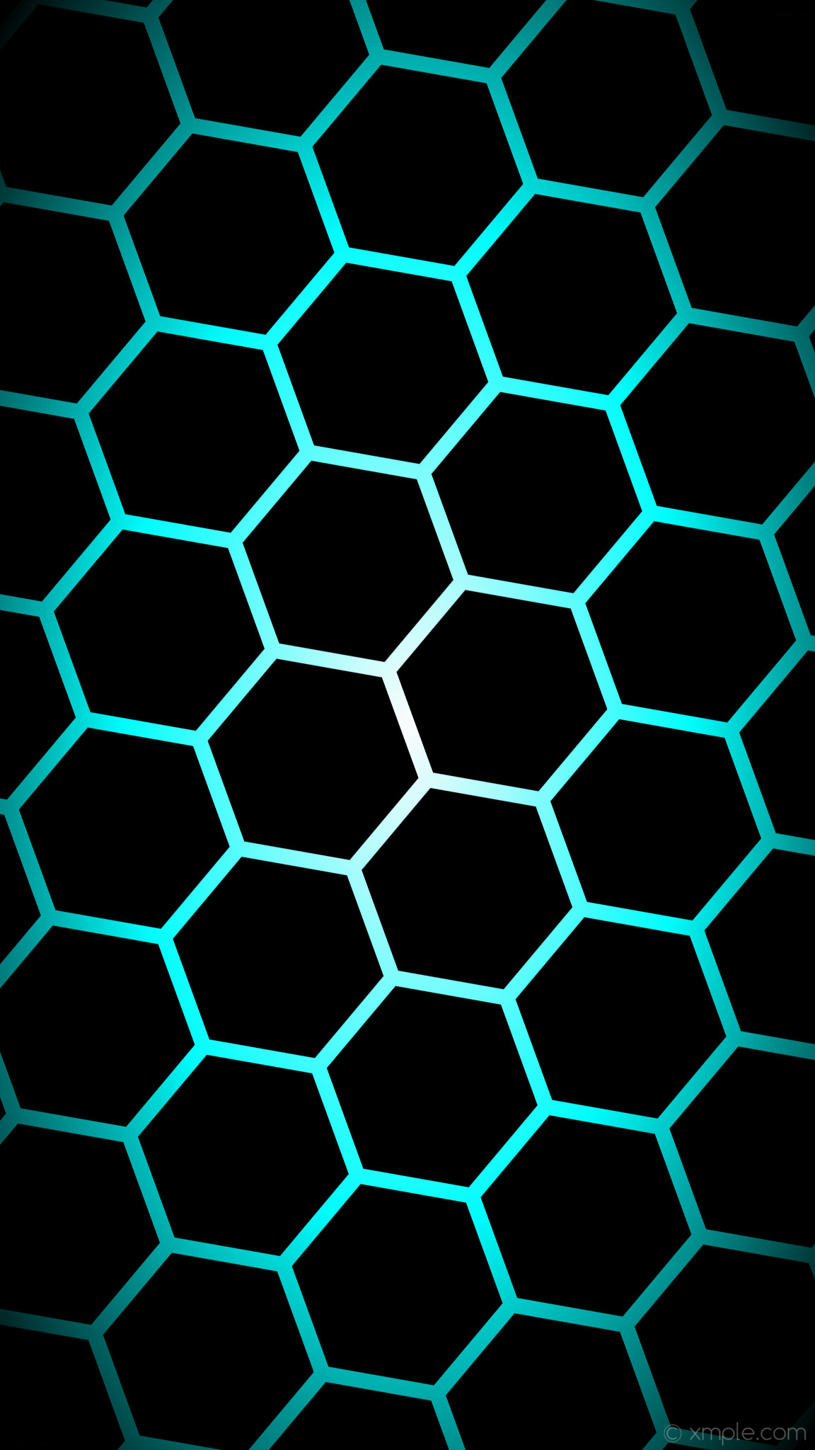 1152x2048 wallpaper glow hexagon black blue white gradient aqua cyan #000000 #ffffff  #00ffff diagonal